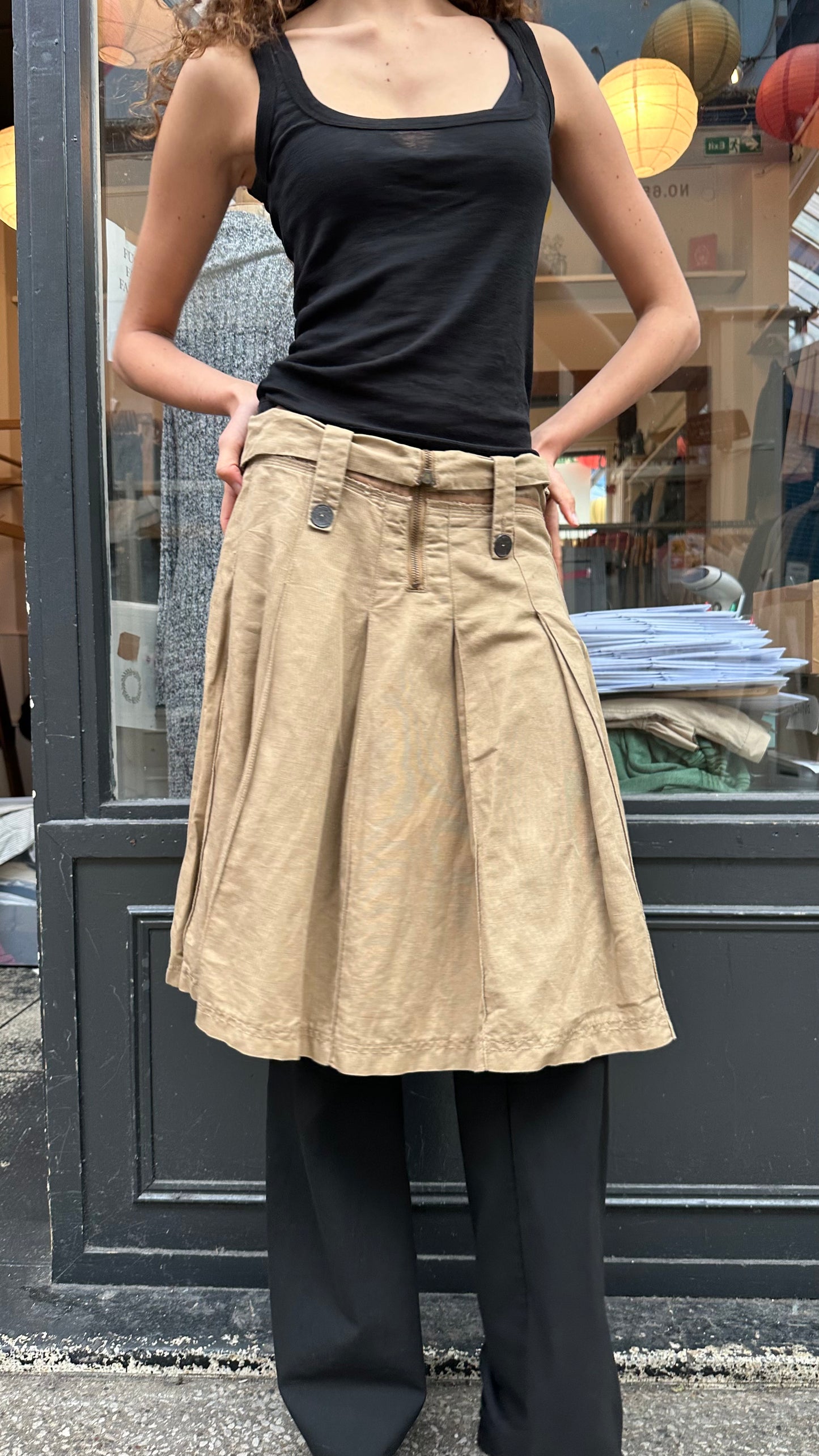Folded waist midi skirt