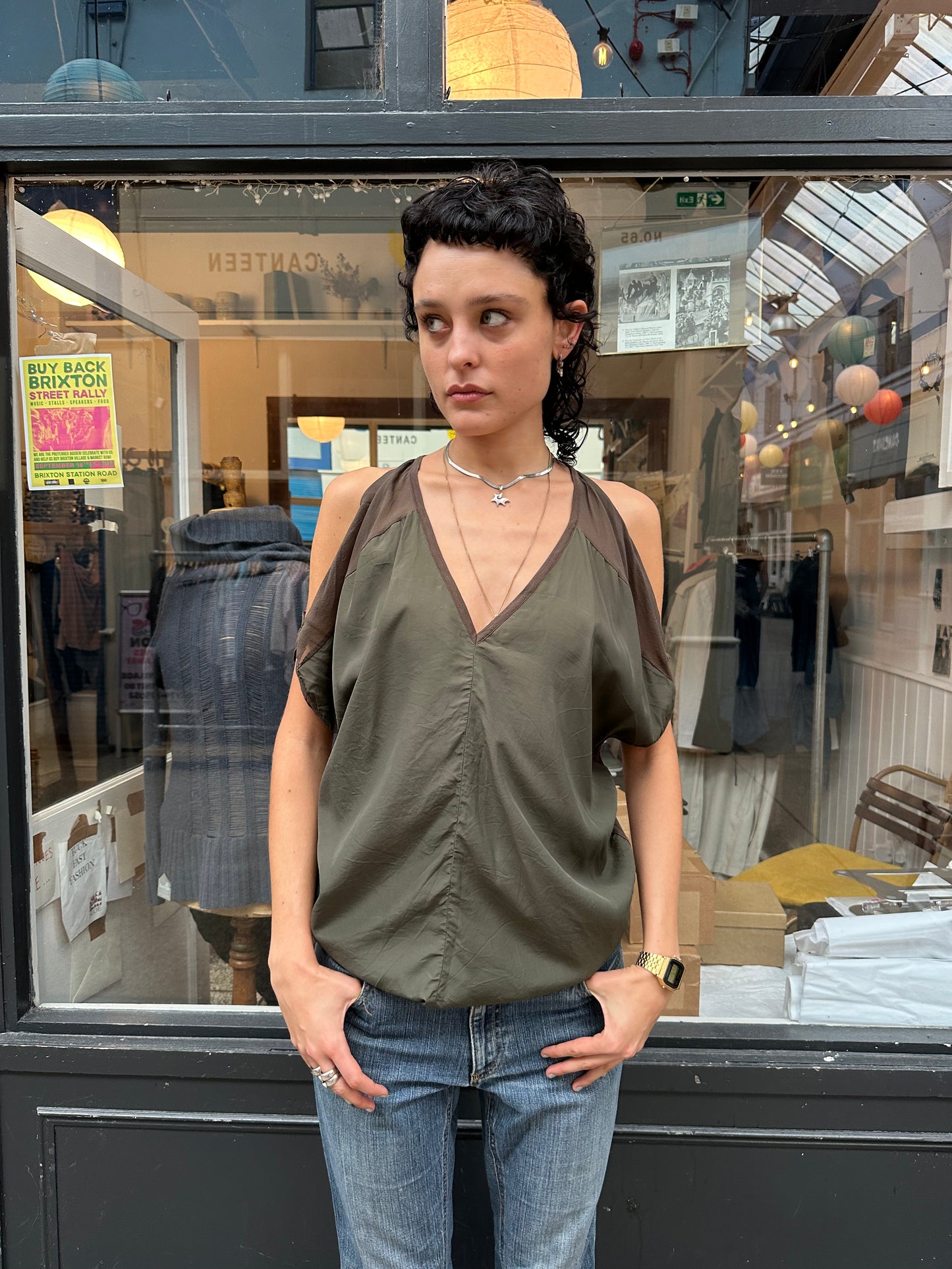 Khaki off shoulder top