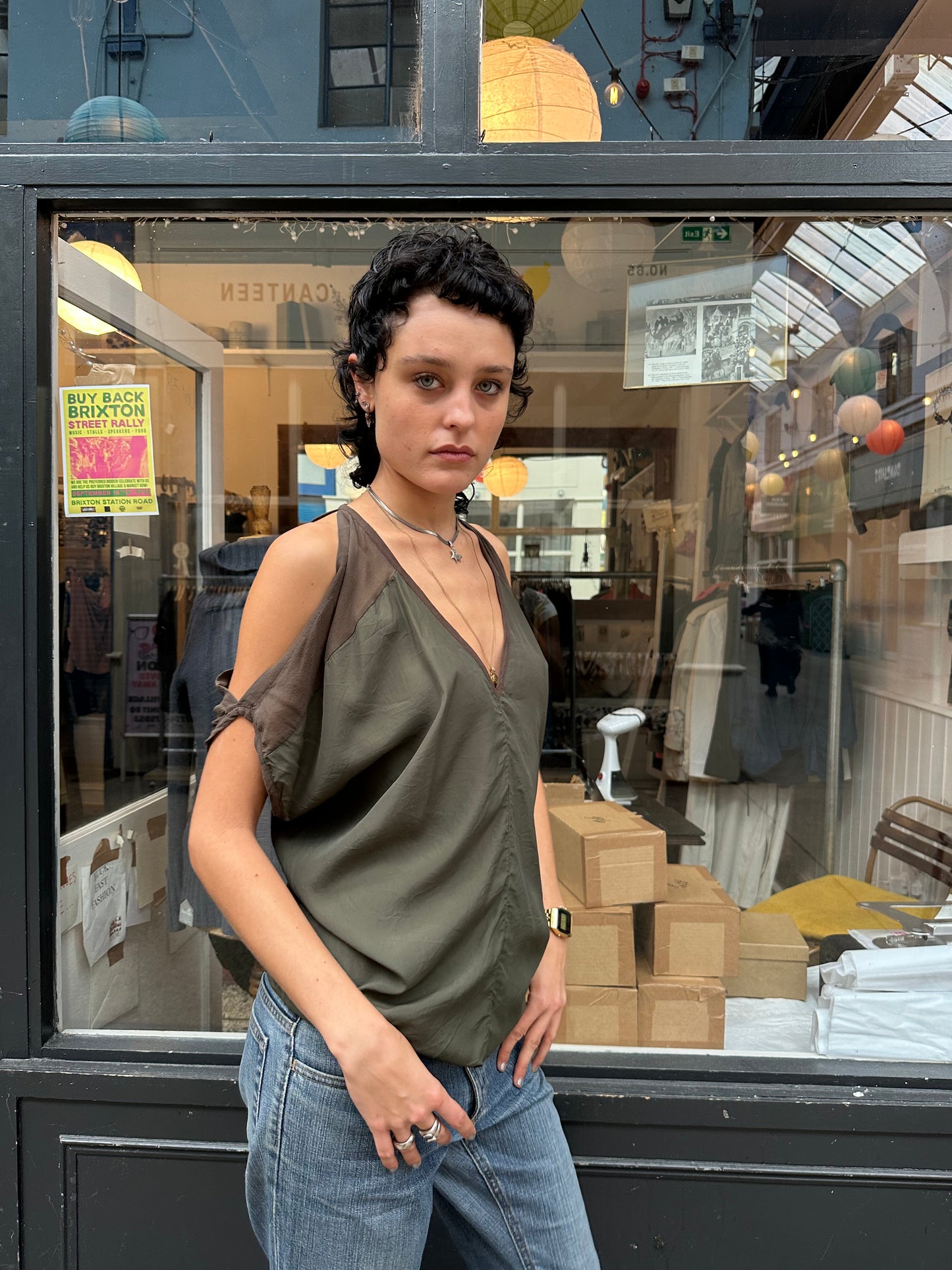Khaki off shoulder top