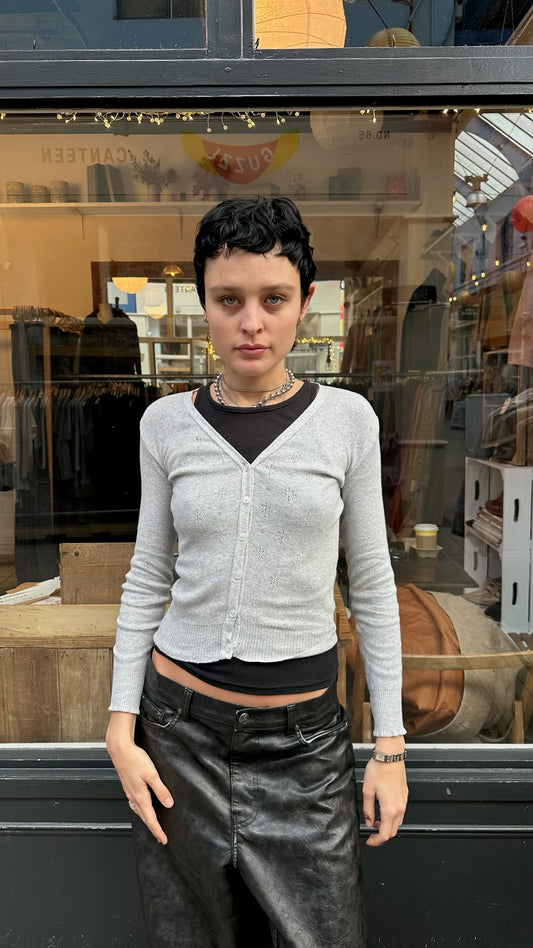 Grey pointelle cardigan