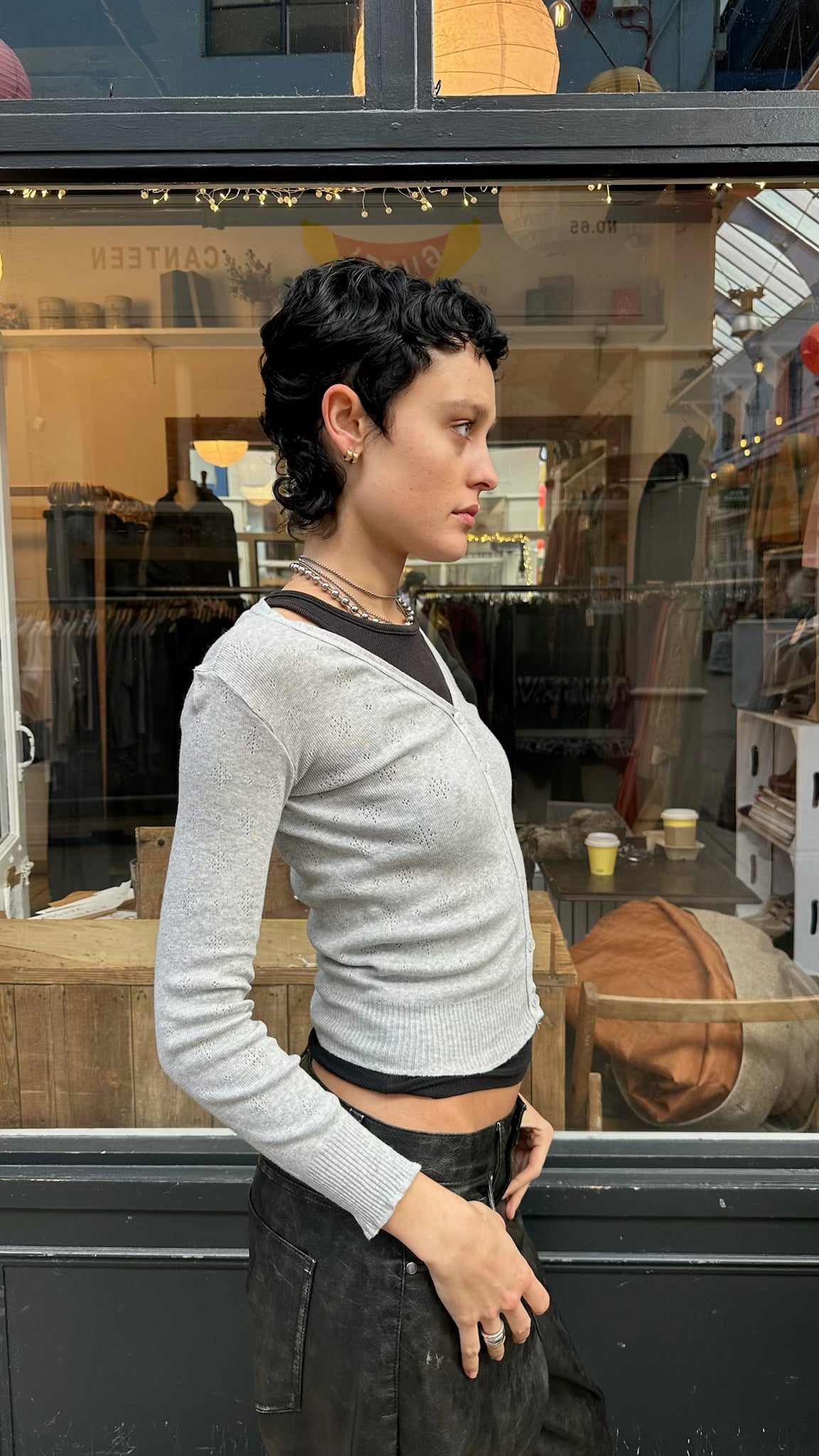 Grey pointelle cardigan