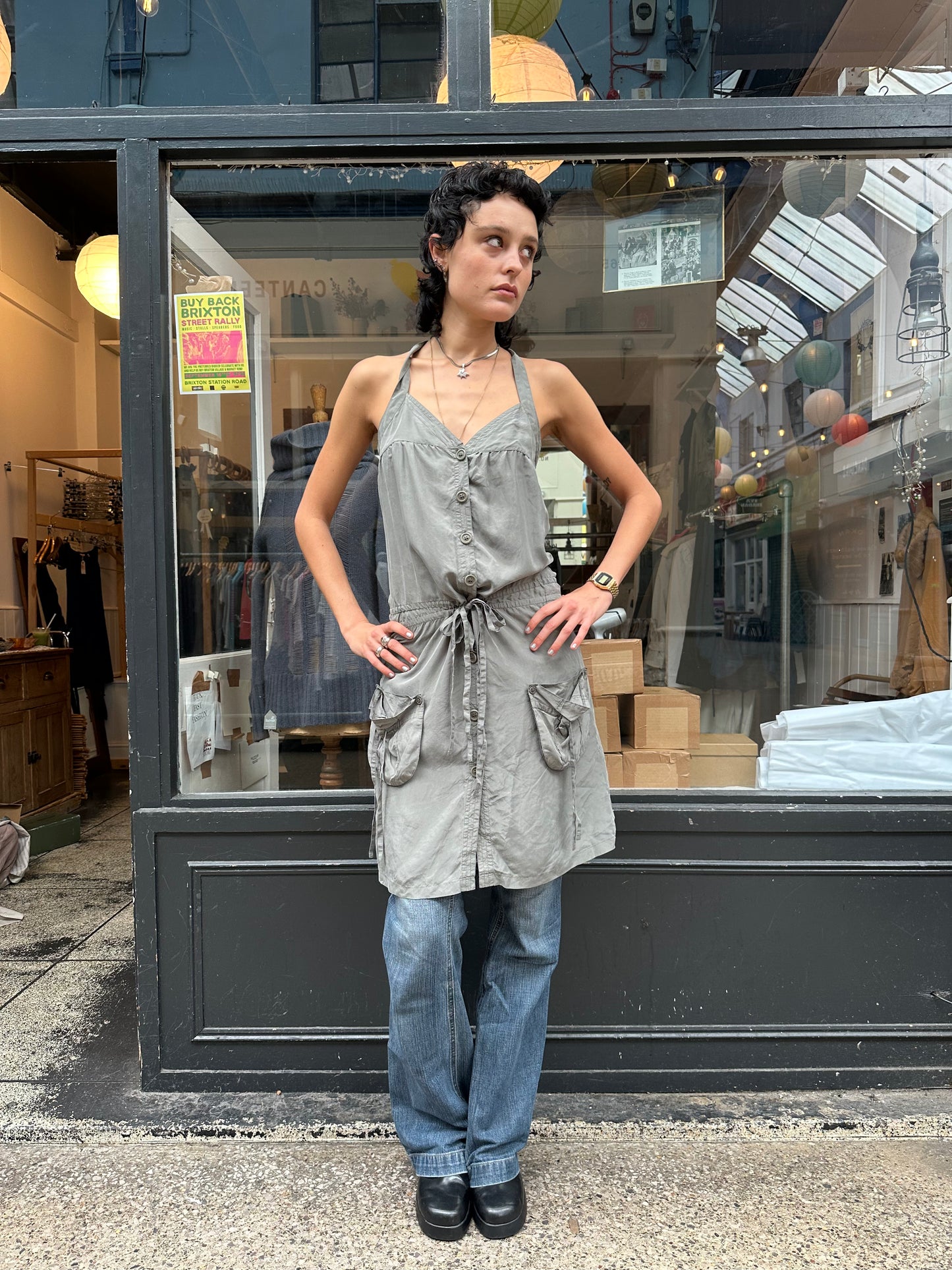kahki 100% silk midi dress