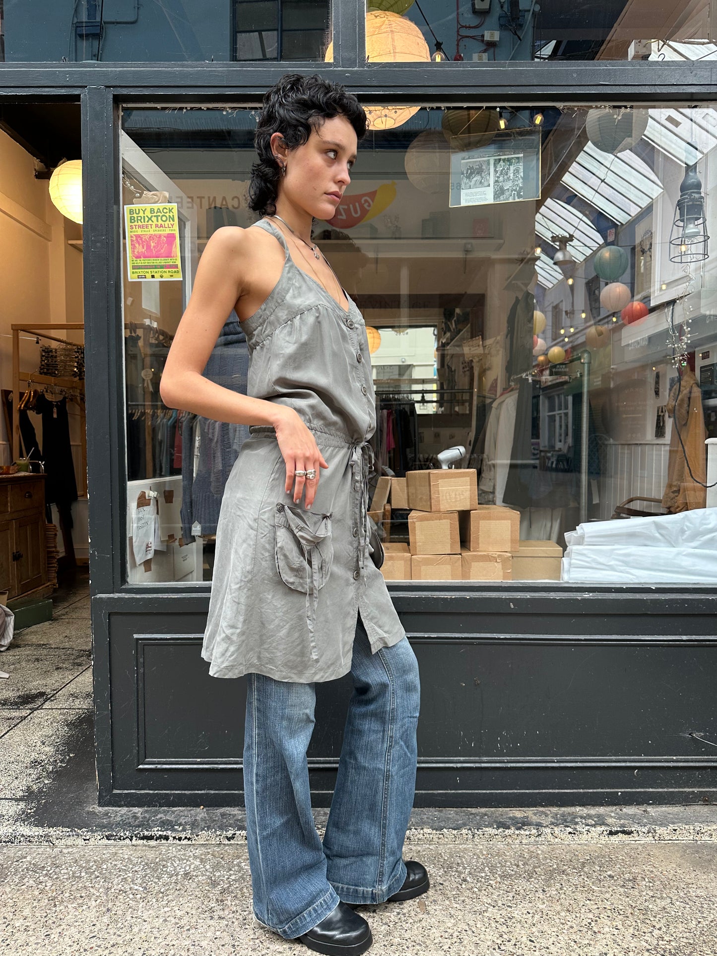 kahki 100% silk midi dress