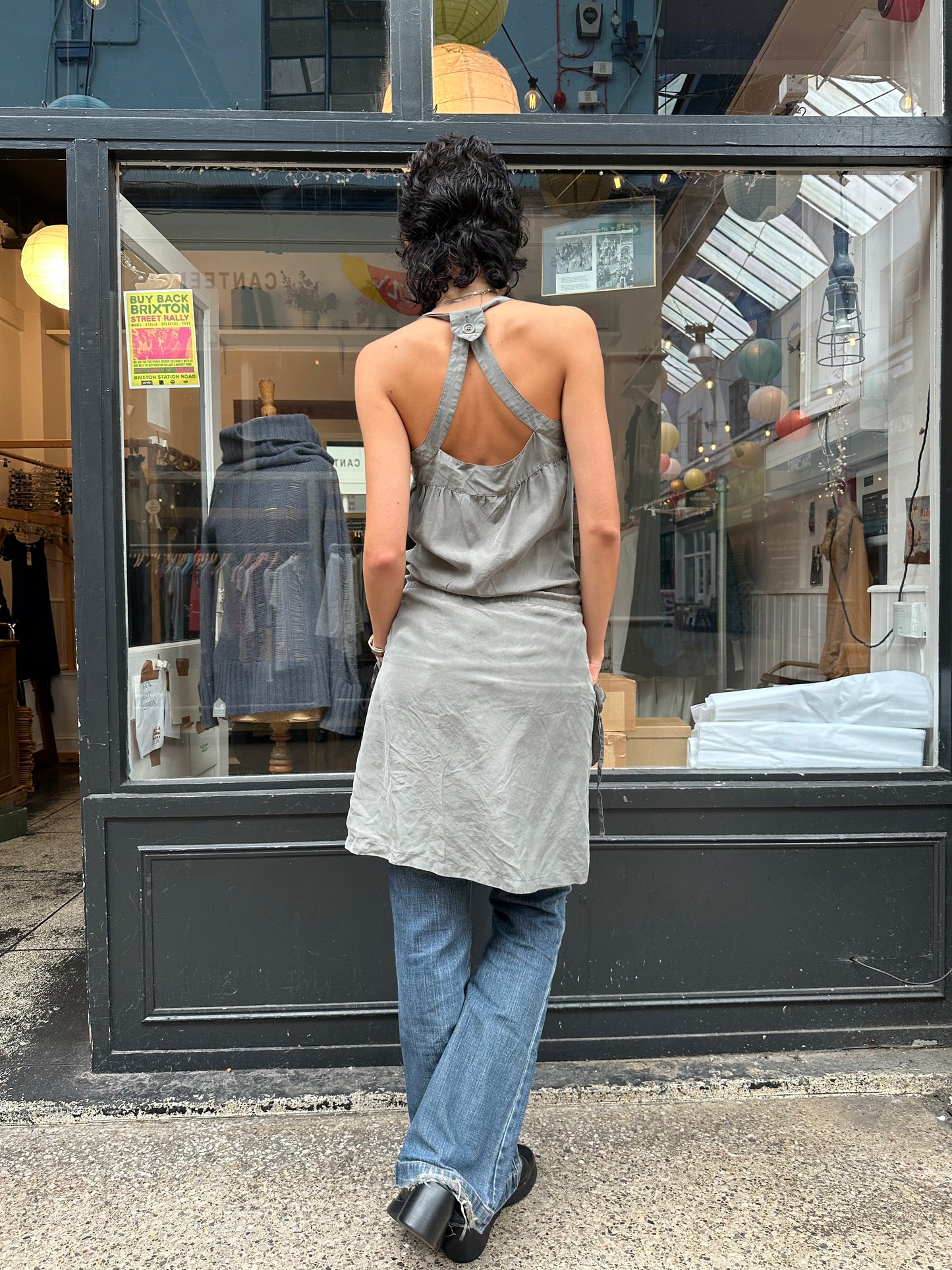 kahki 100% silk midi dress