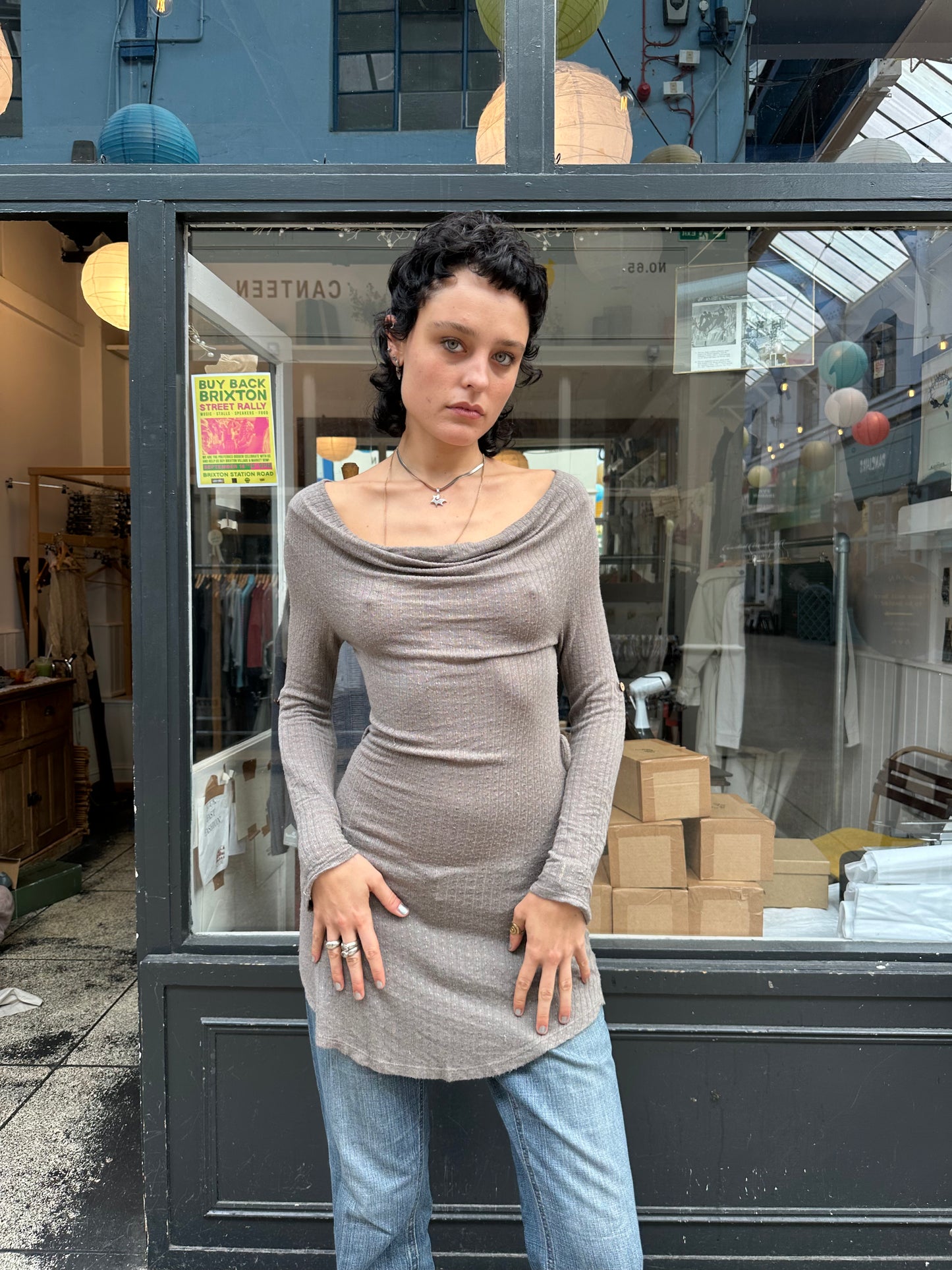 Grey cowl neck dress