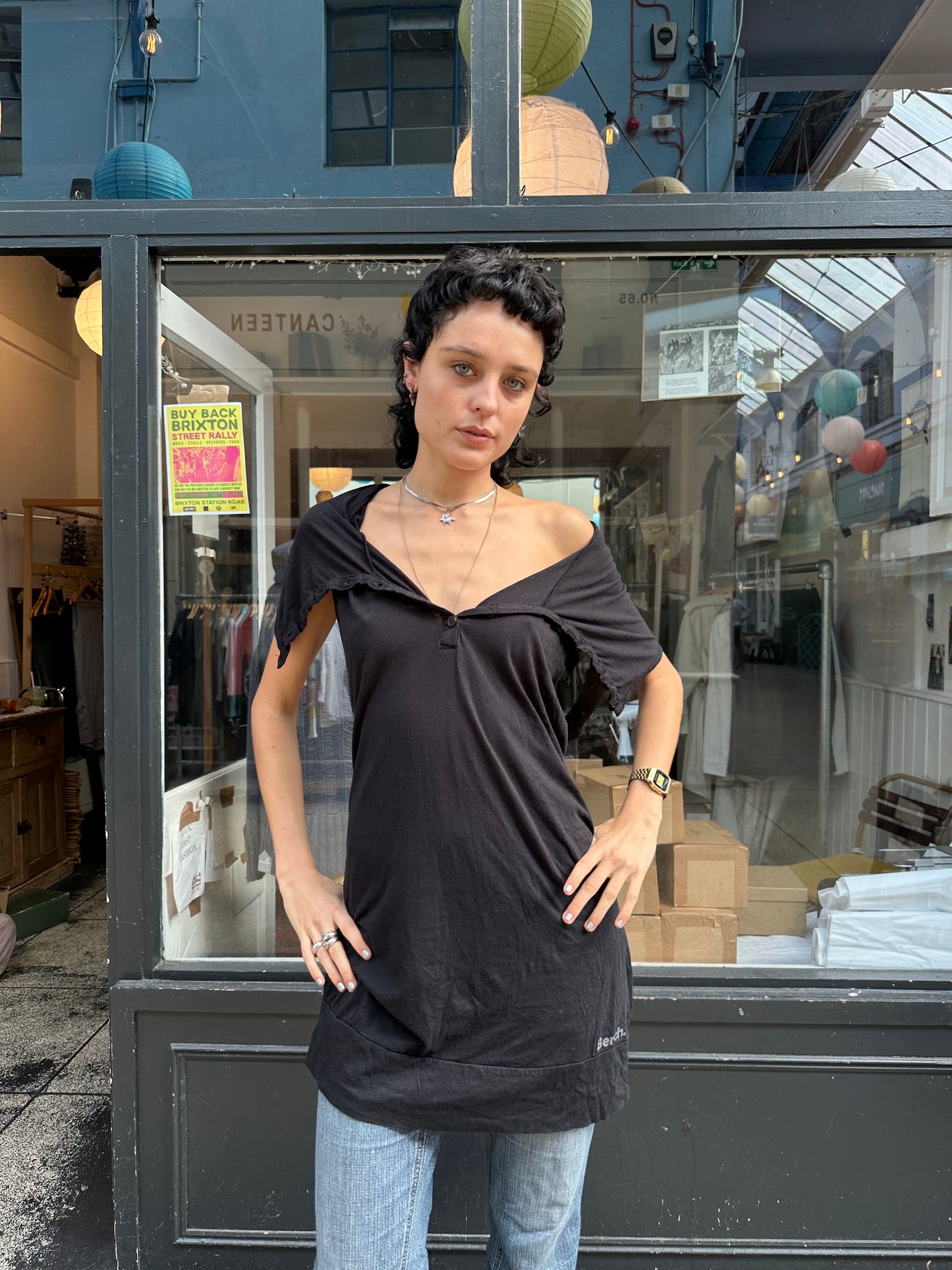 Bench black button up dress