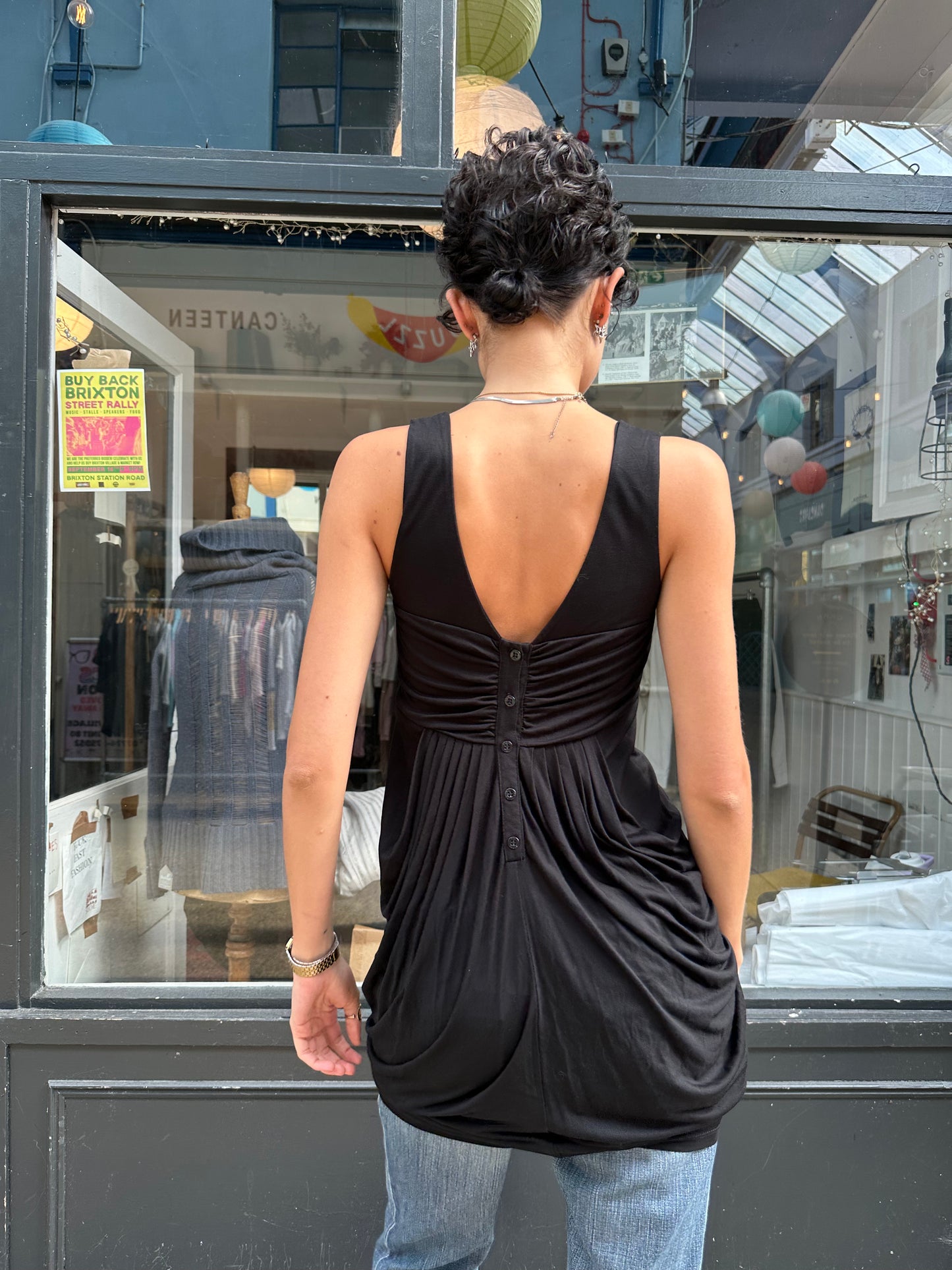 Black tunic dress with buttons