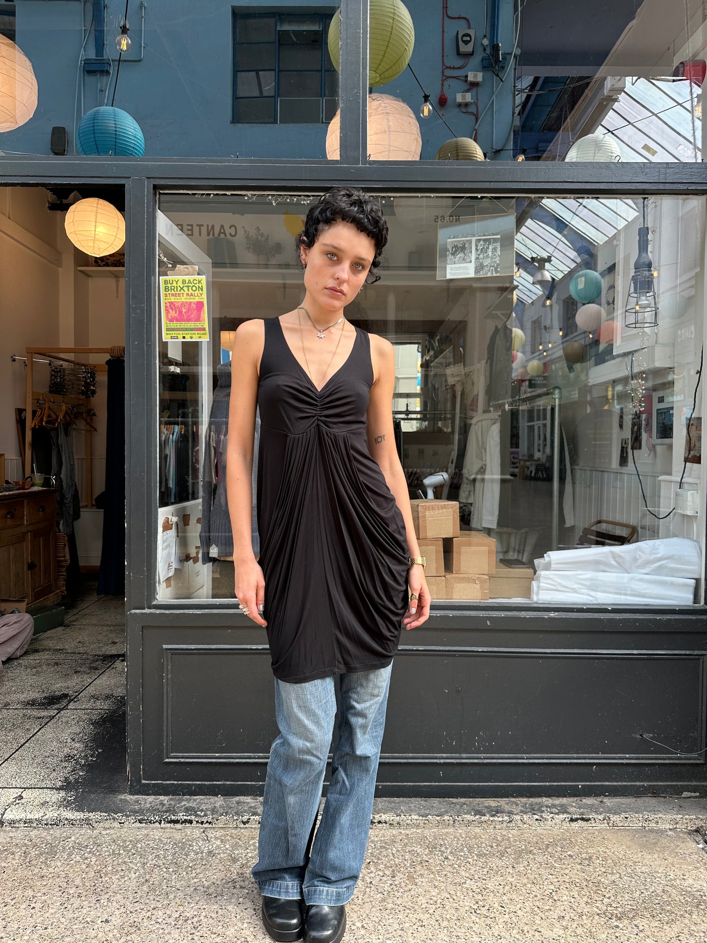 Black tunic dress with buttons