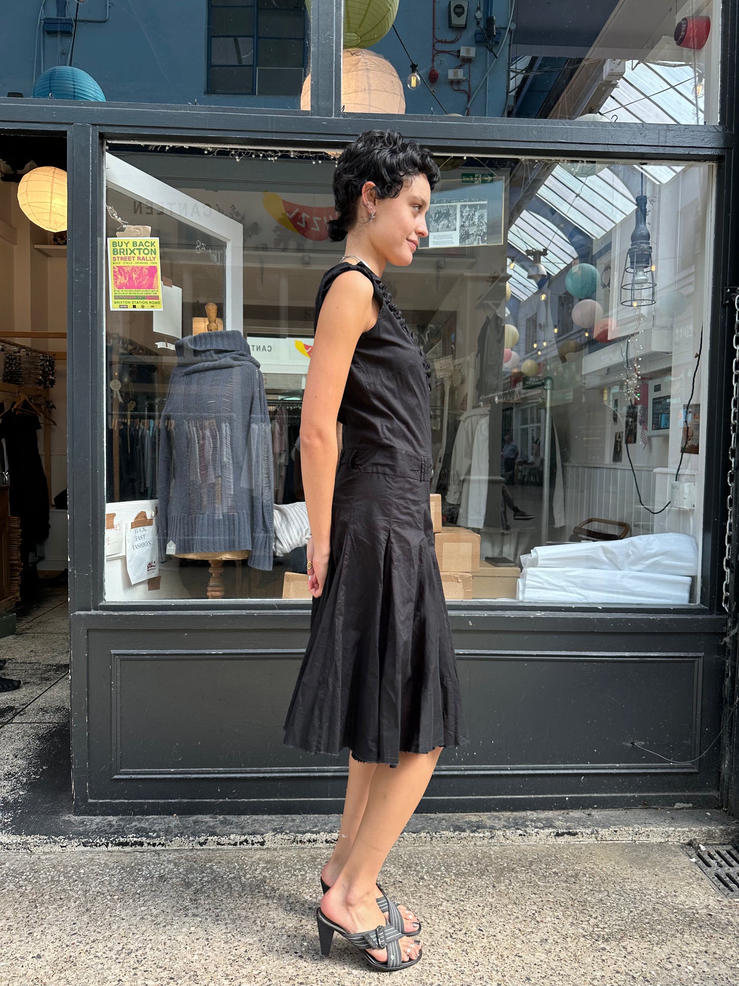 black cotton drop waist wrap dress