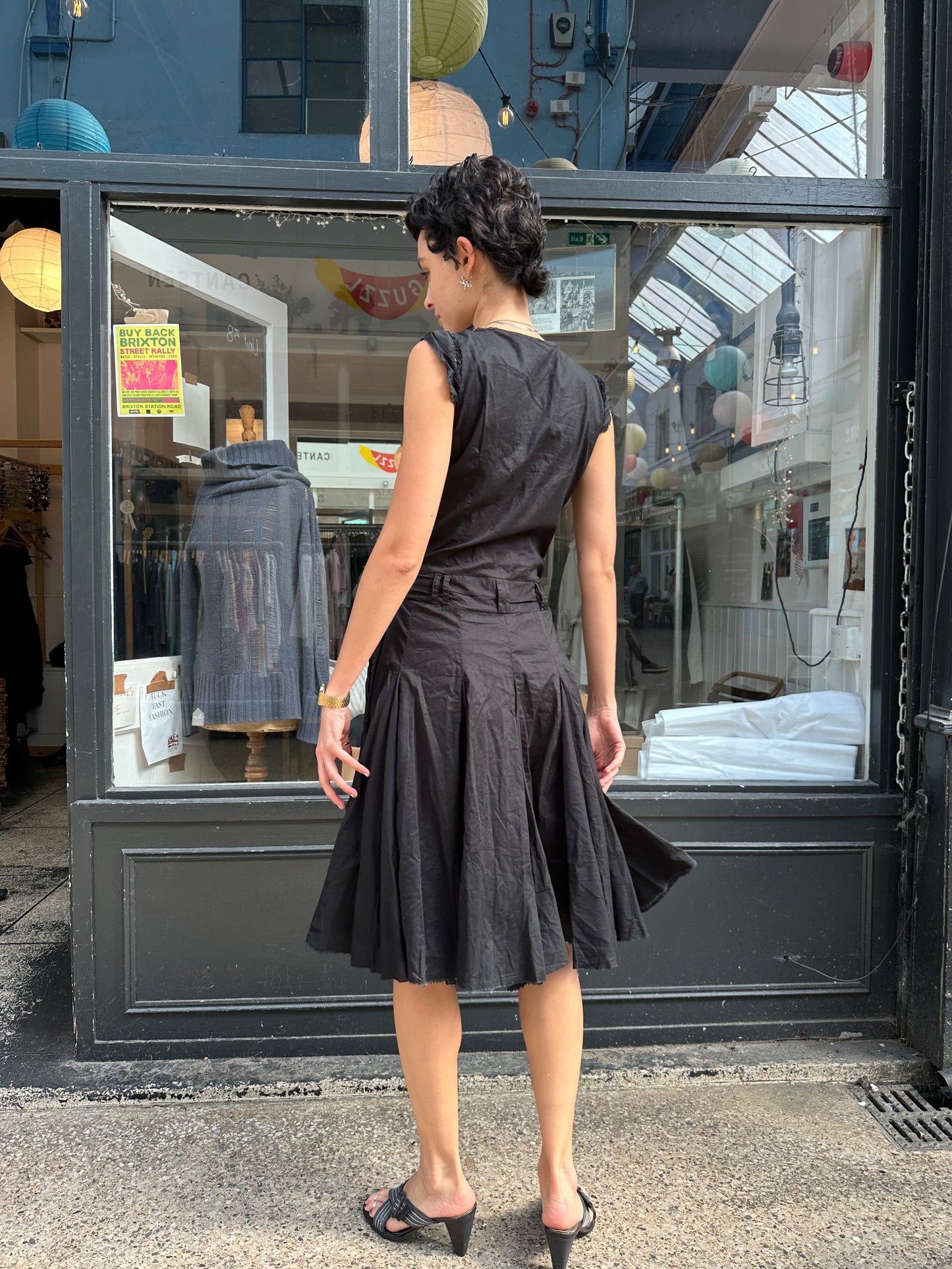 black cotton drop waist wrap dress