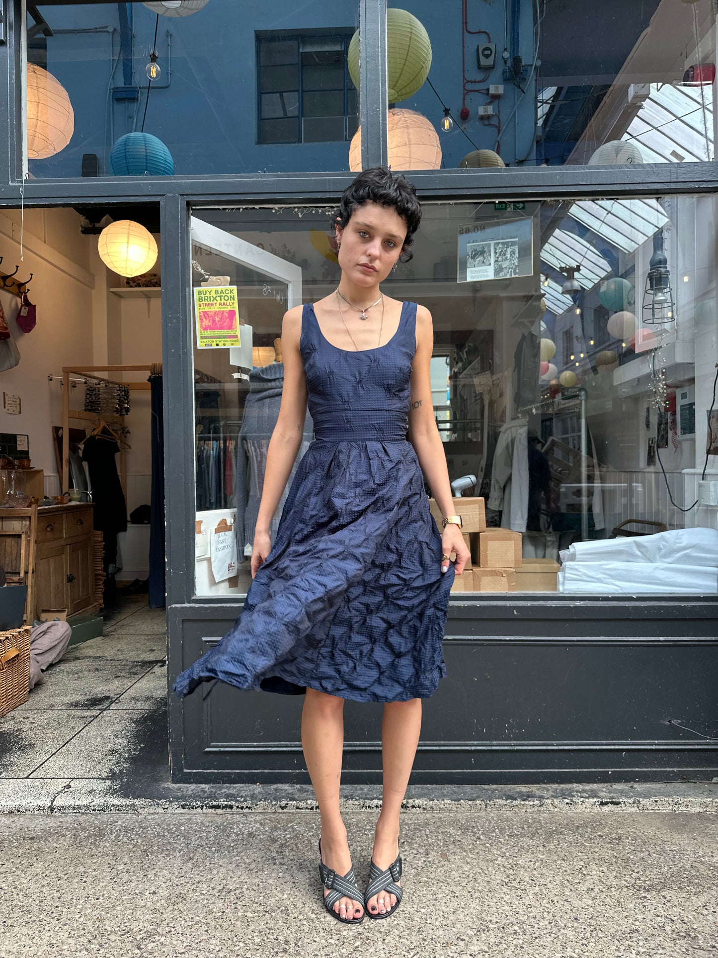 Navy checkered dress