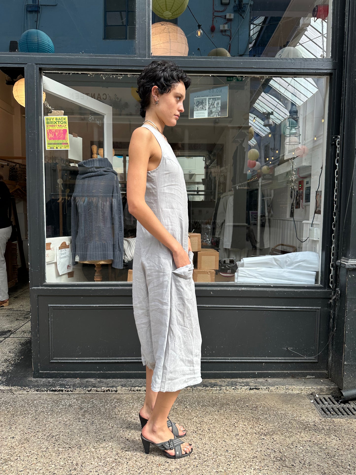 Sarah Pacini grey linen jumpsuit dress