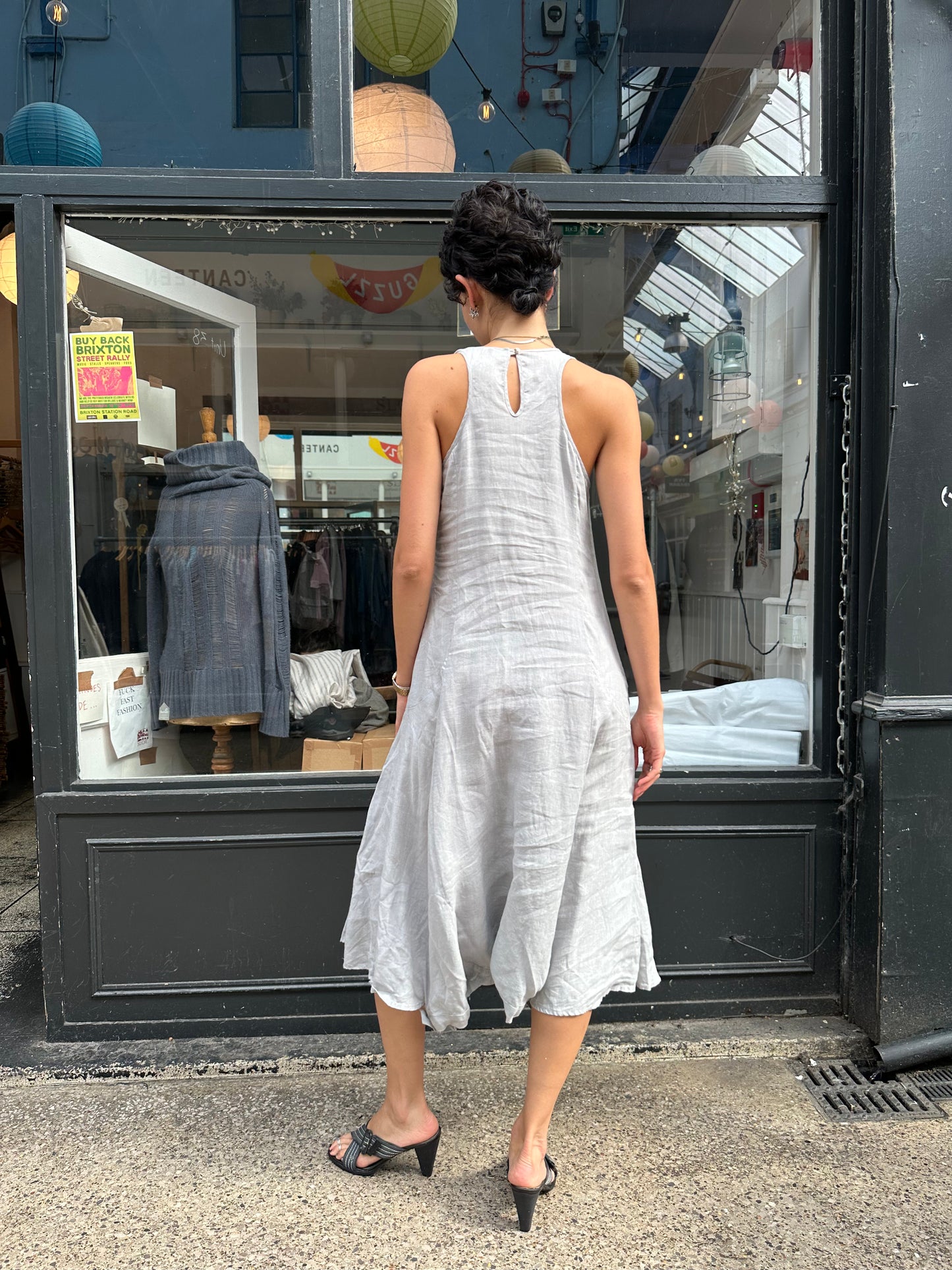 Sarah Pacini grey linen jumpsuit dress
