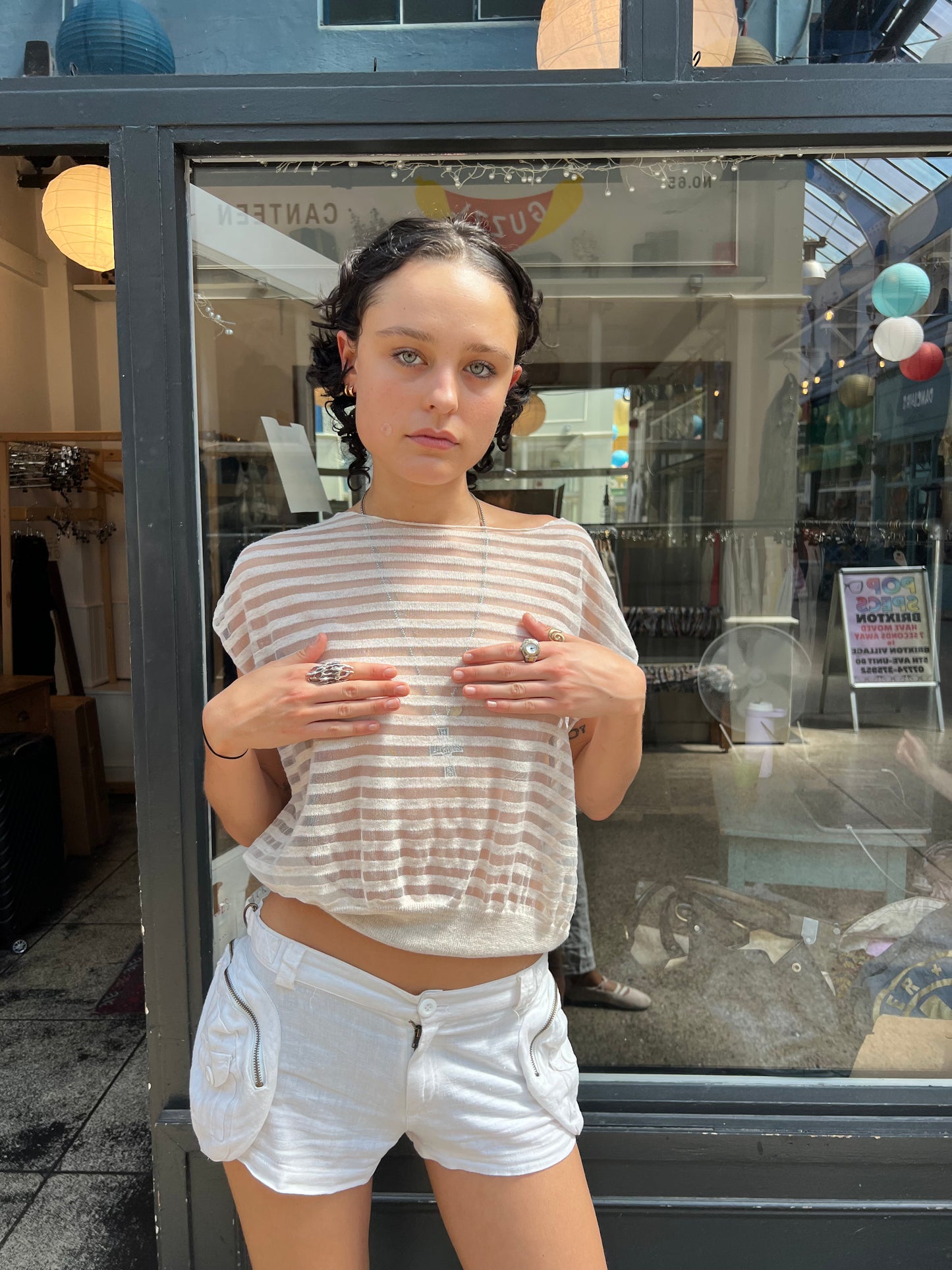 Oatmeal striped slouchy top