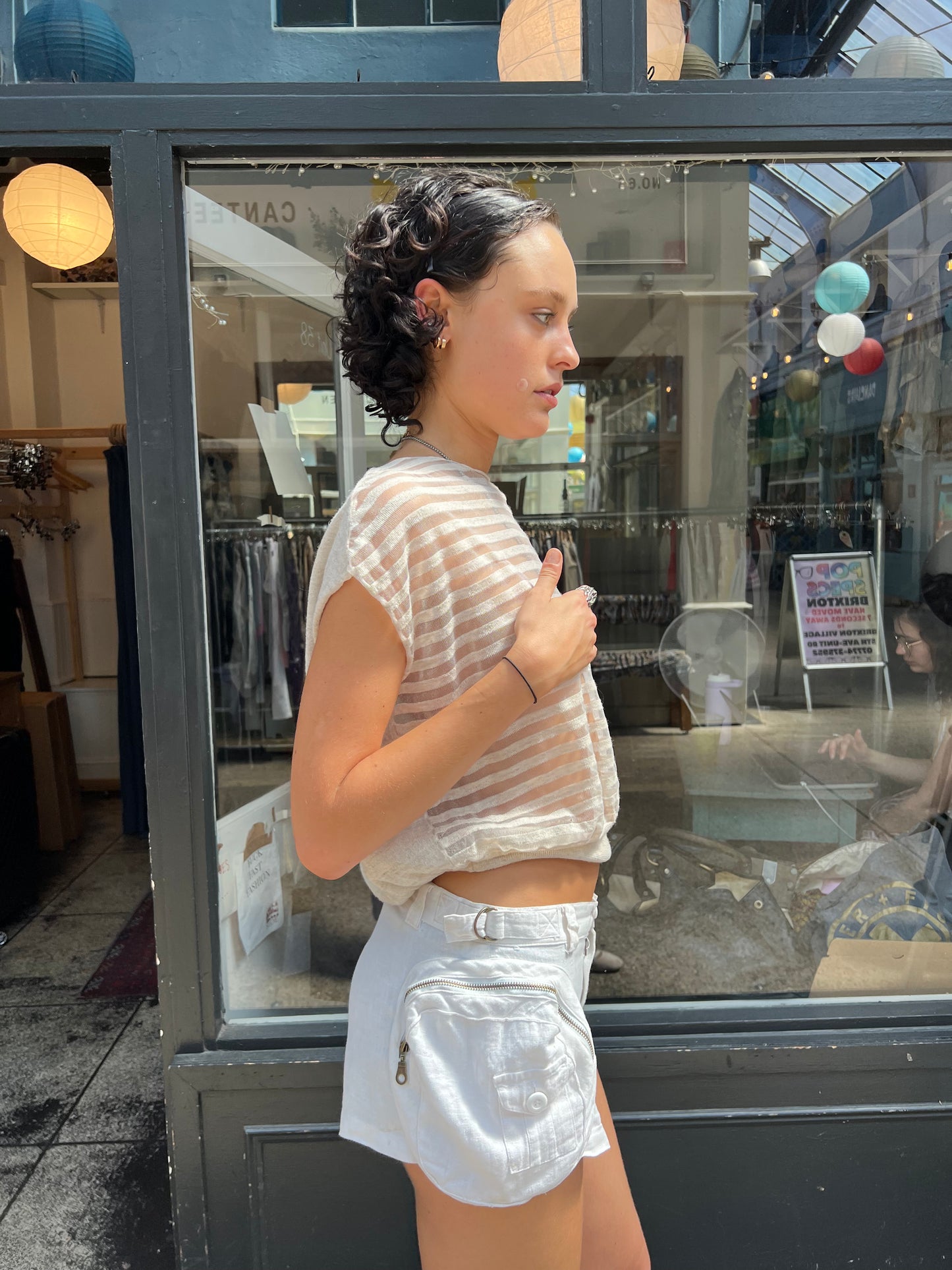 Oatmeal striped slouchy top