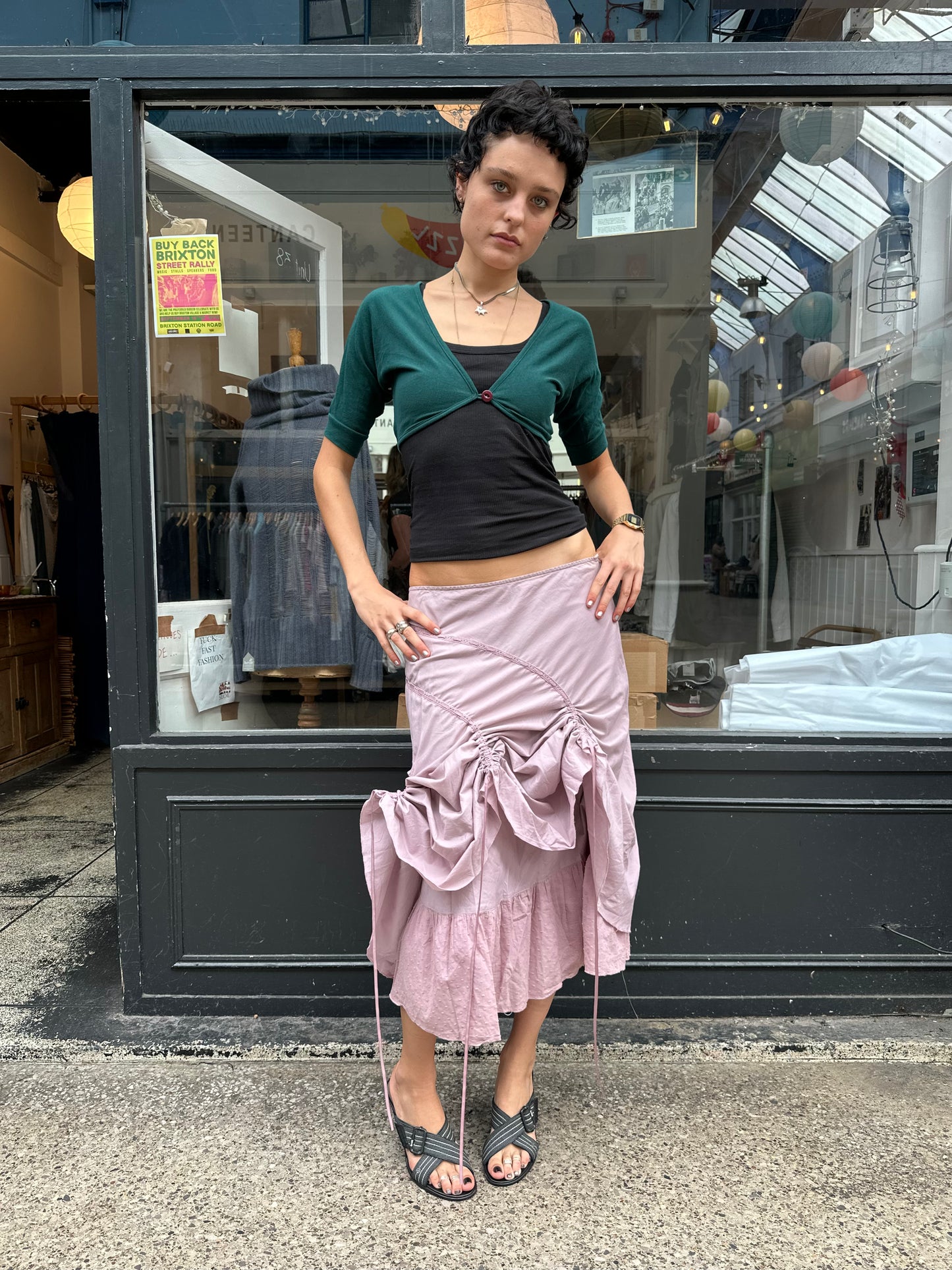 pink 100% cotton adjustable midi skirt