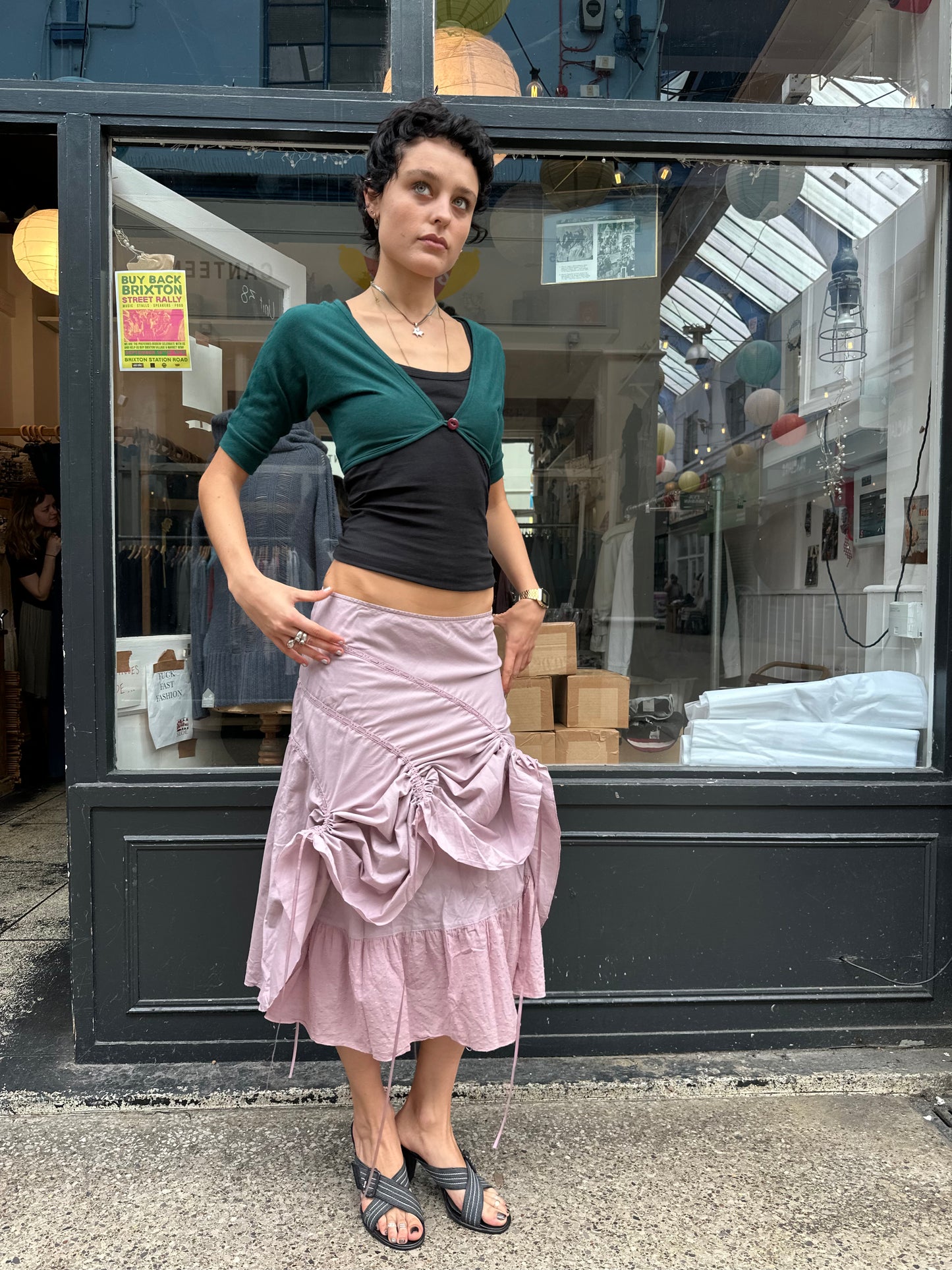 pink 100% cotton adjustable midi skirt