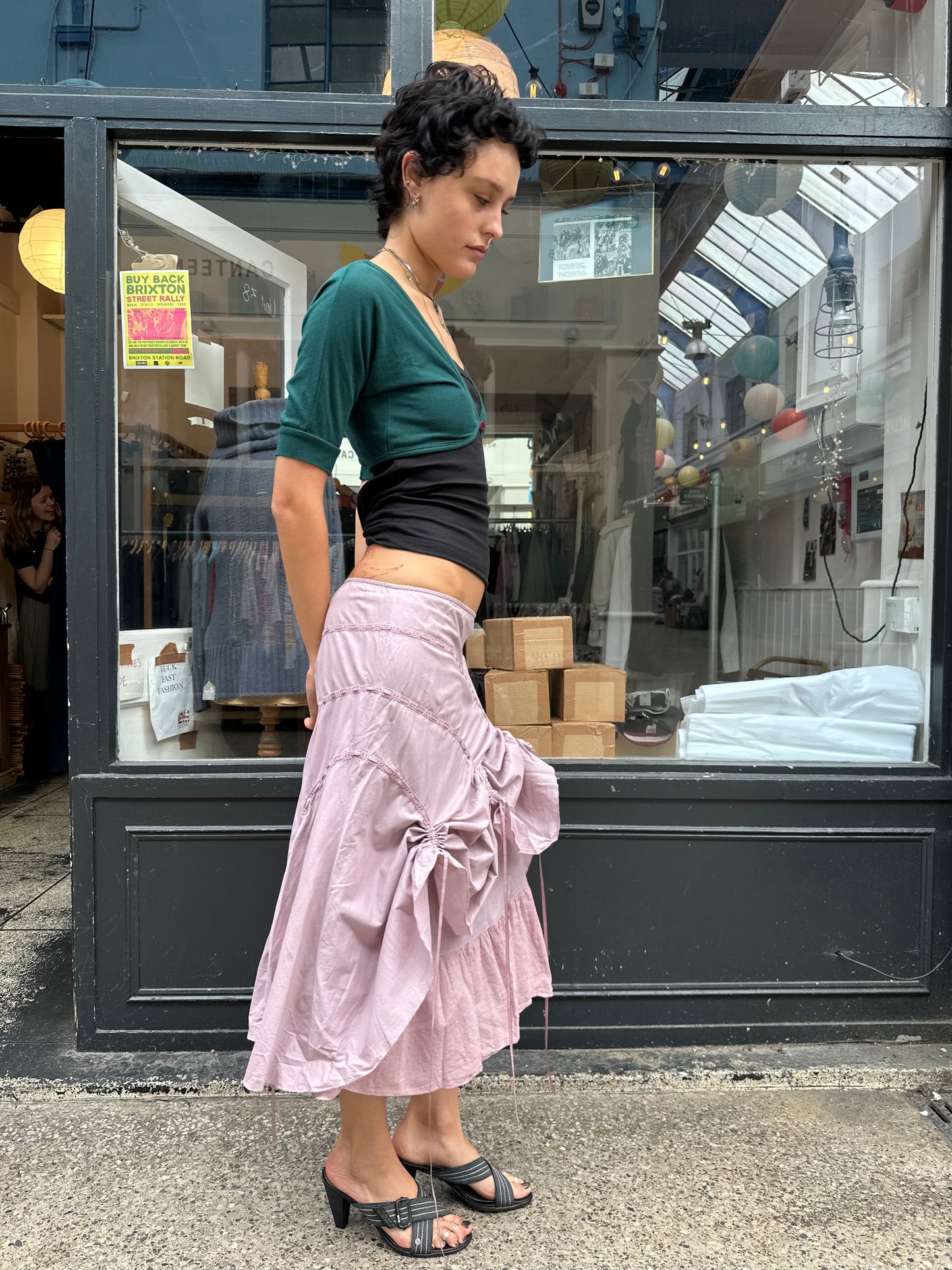 pink 100% cotton adjustable midi skirt