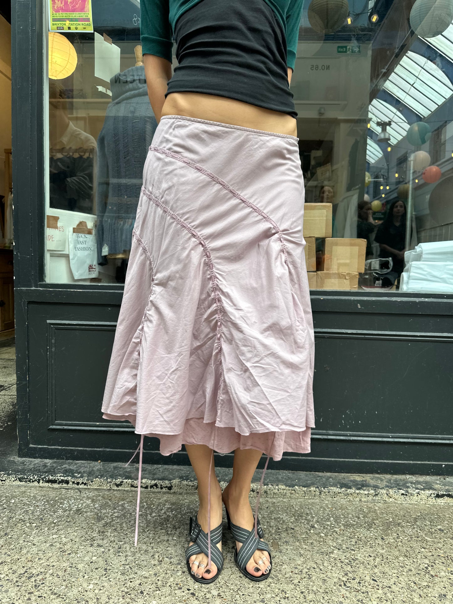 pink 100% cotton adjustable midi skirt
