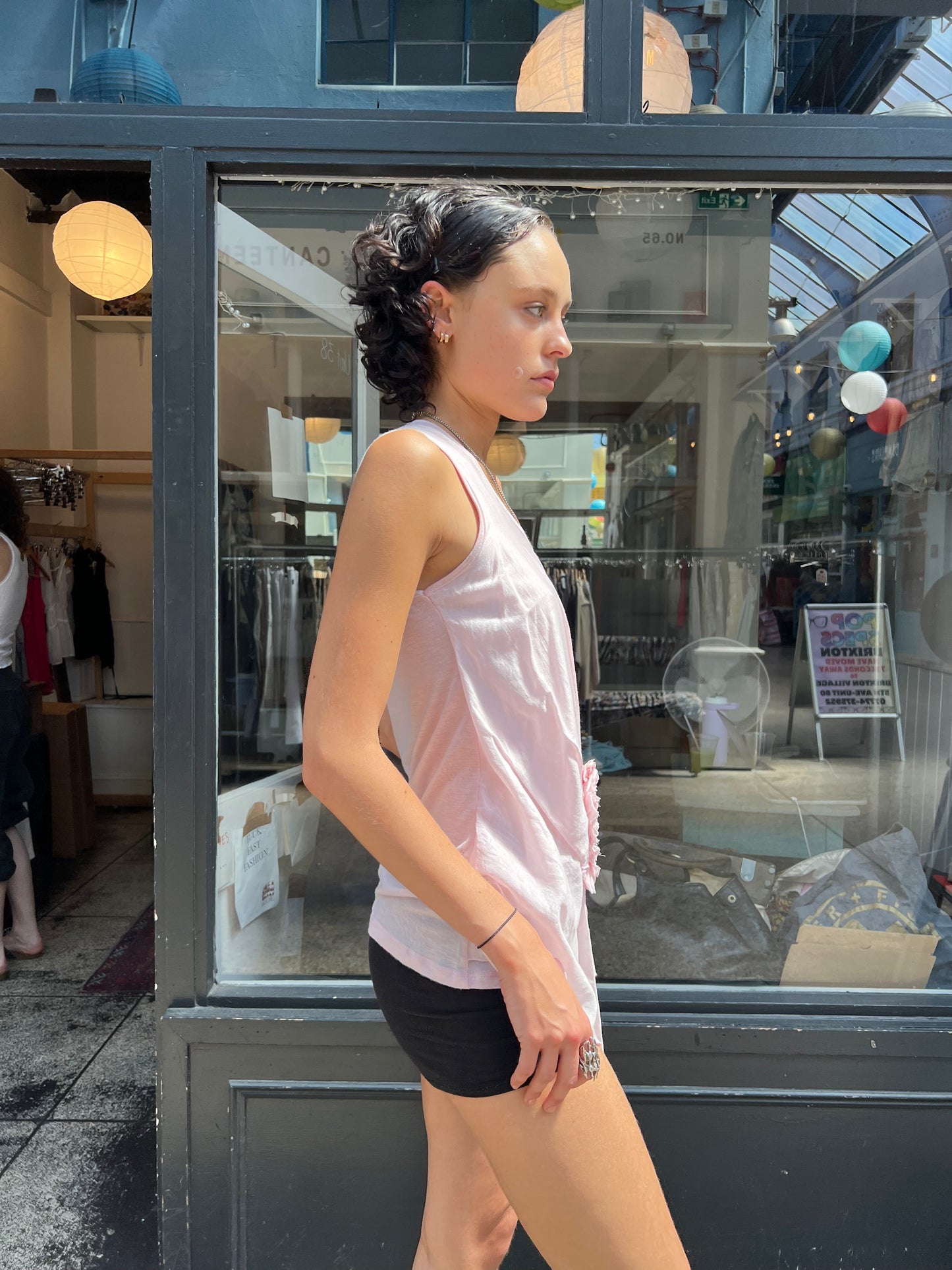 Pink ruffled tank
