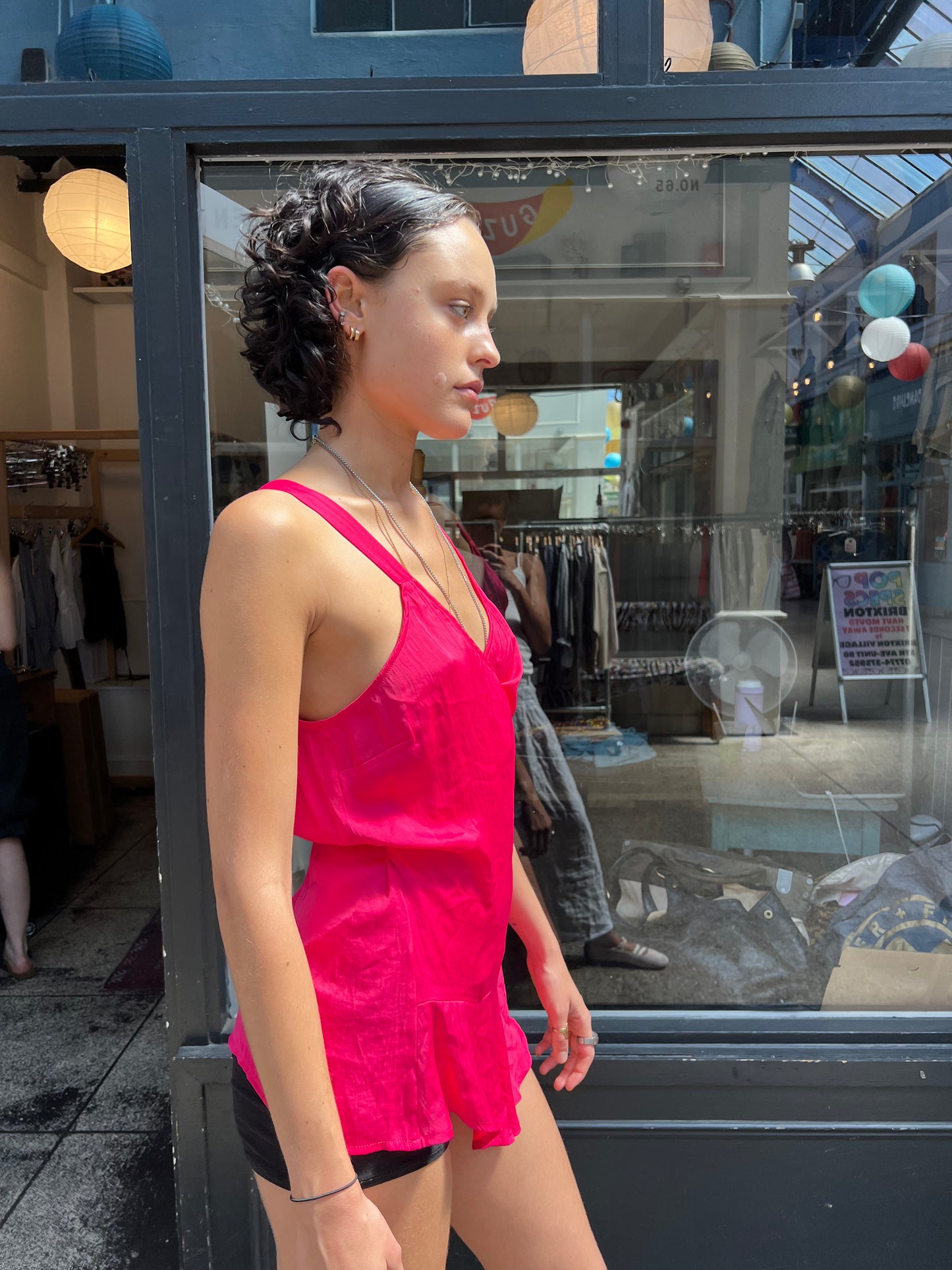 Bright pink wrap top
