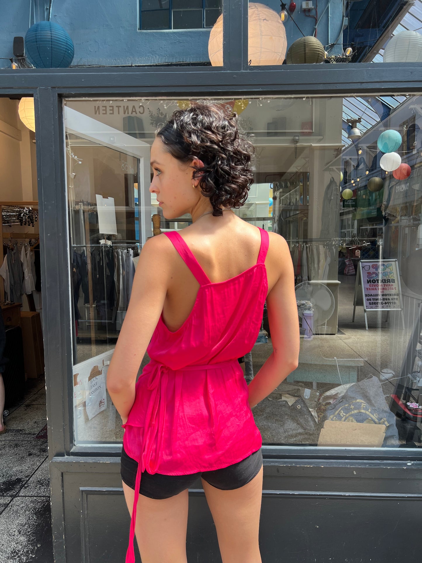 Bright pink wrap top