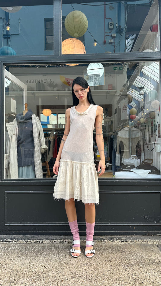 All Saints cream cotton drop waist dress