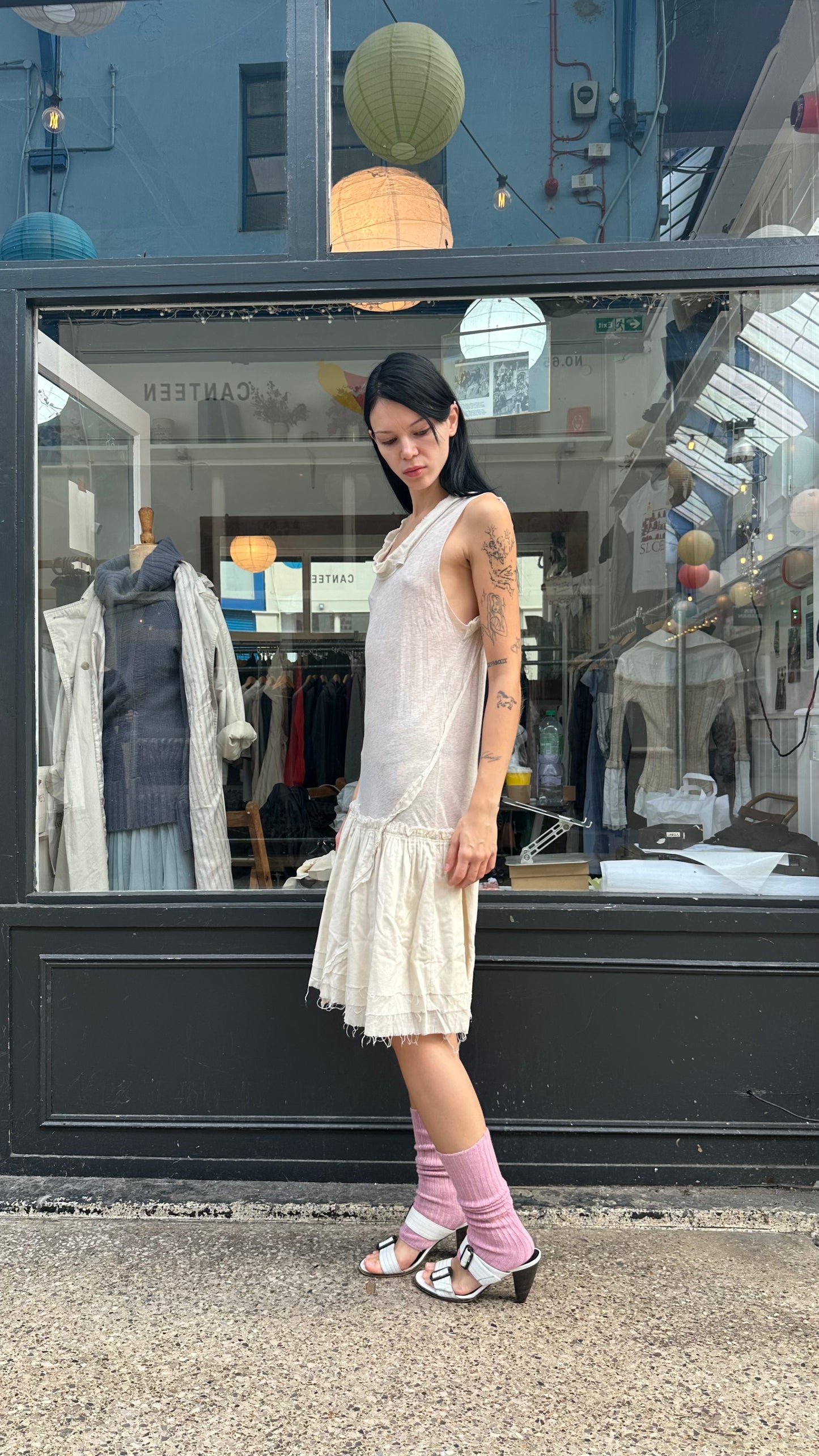 All Saints cream cotton drop waist dress