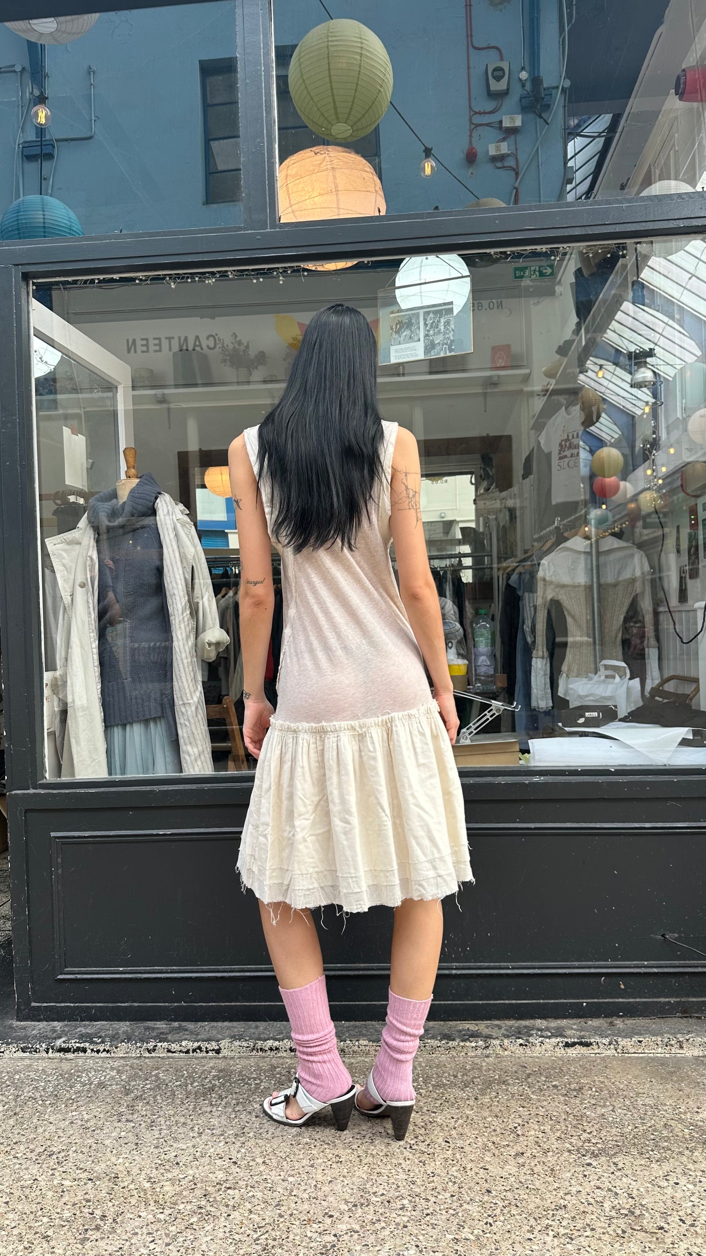 All Saints cream cotton drop waist dress
