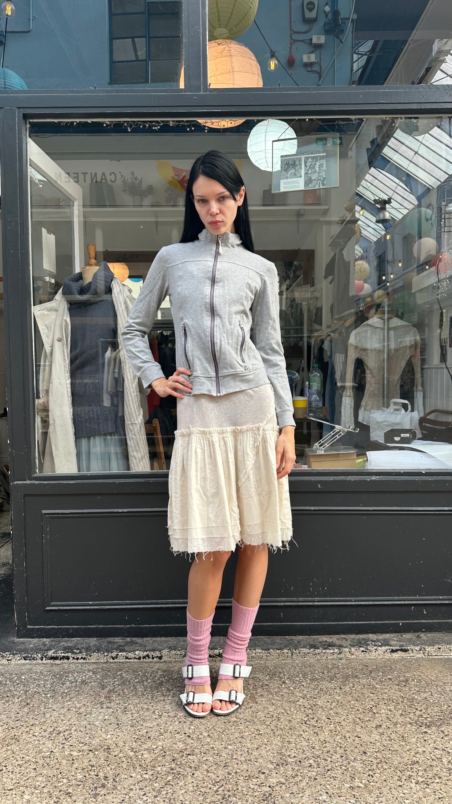All Saints cream cotton drop waist dress