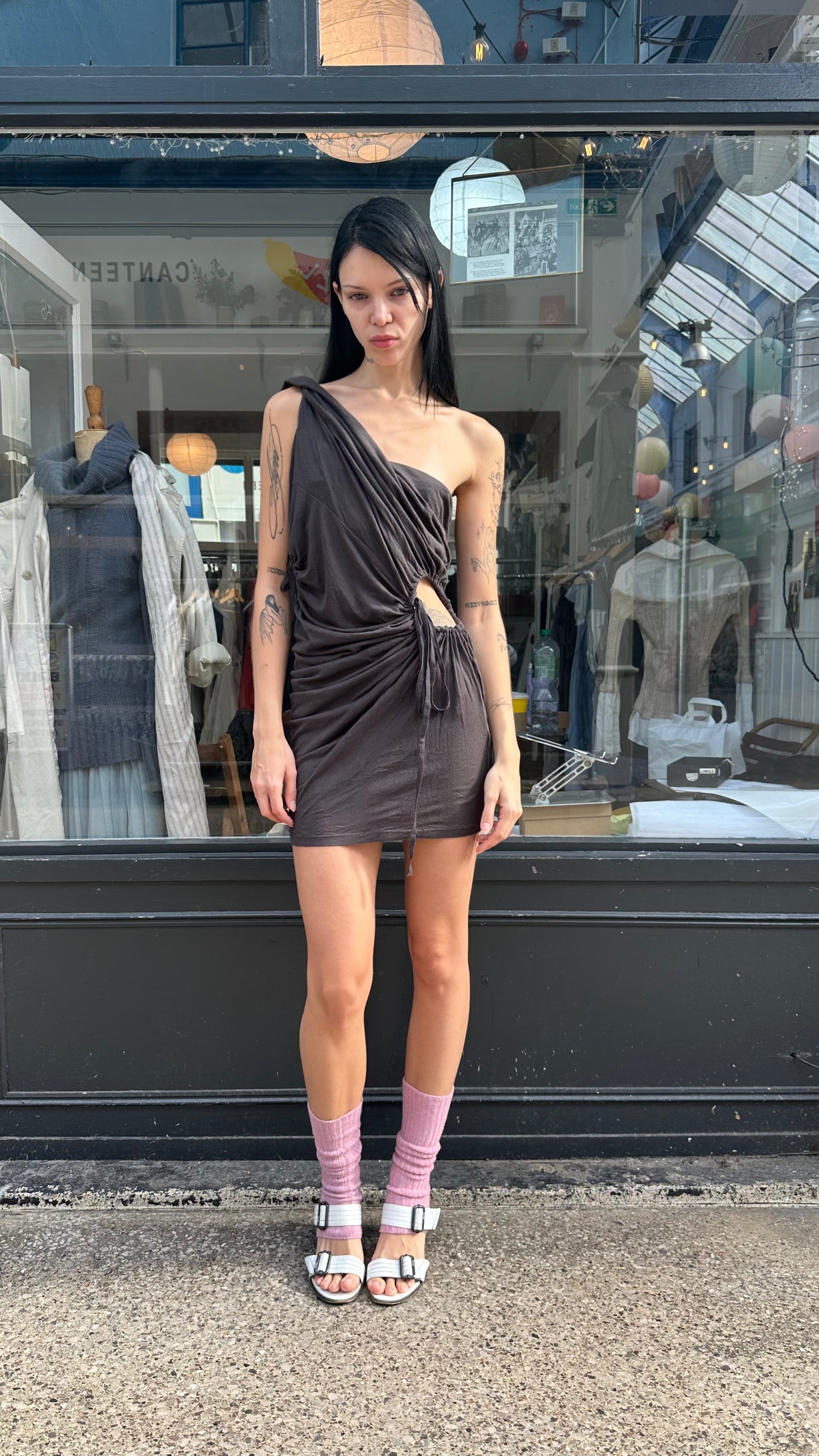 All saints brown asymmetric mini dress