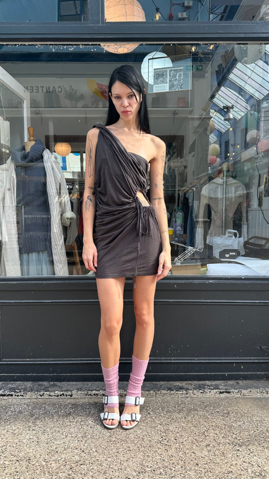 All saints brown asymmetric mini dress