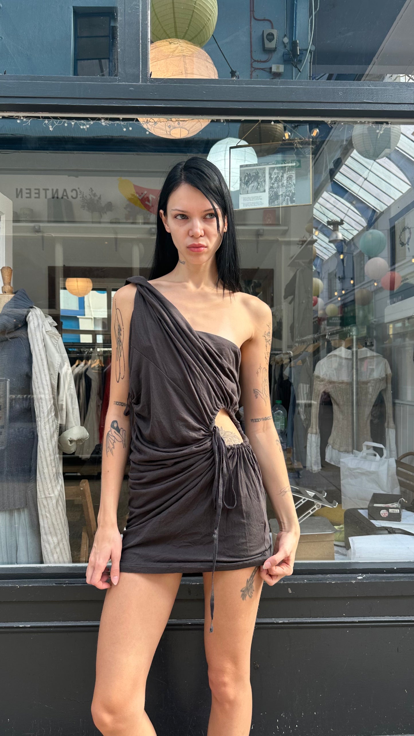 All saints brown asymmetric mini dress