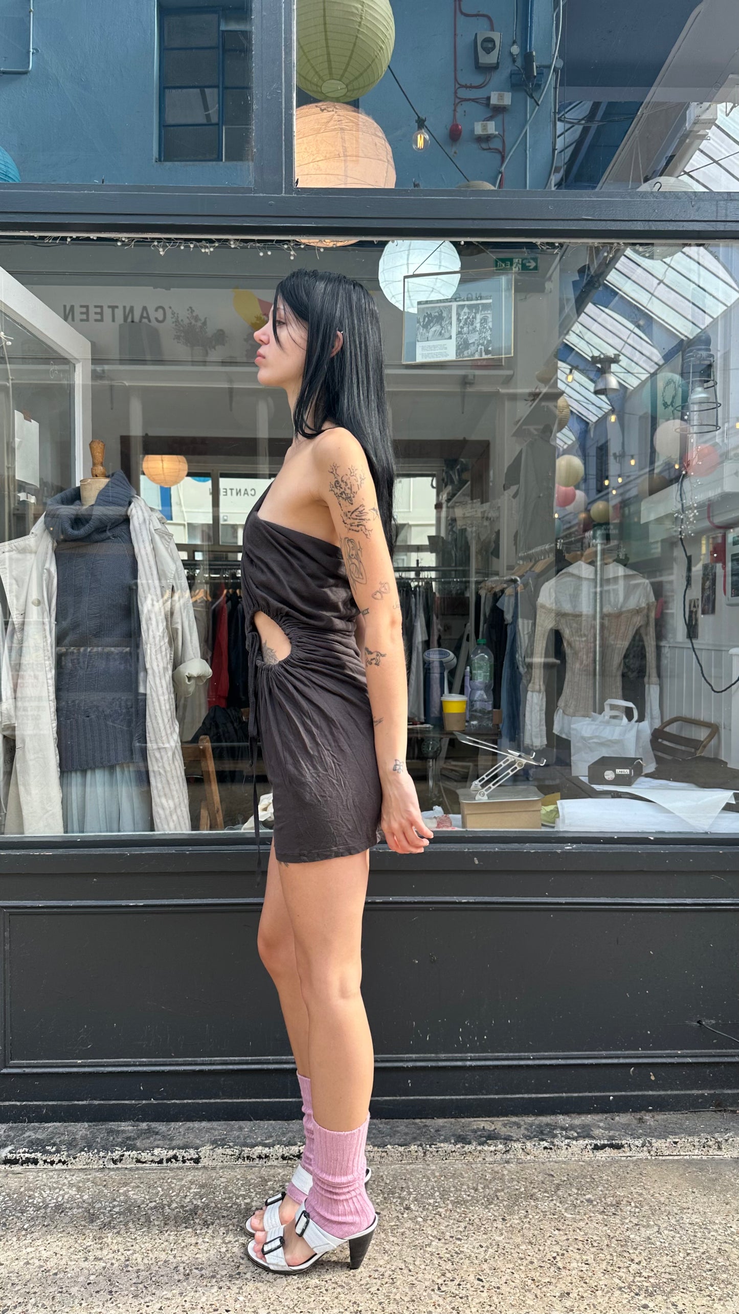 All saints brown asymmetric mini dress