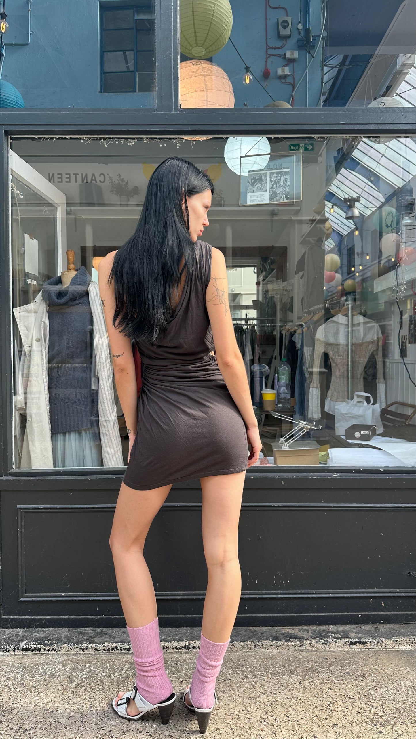 All saints brown asymmetric mini dress