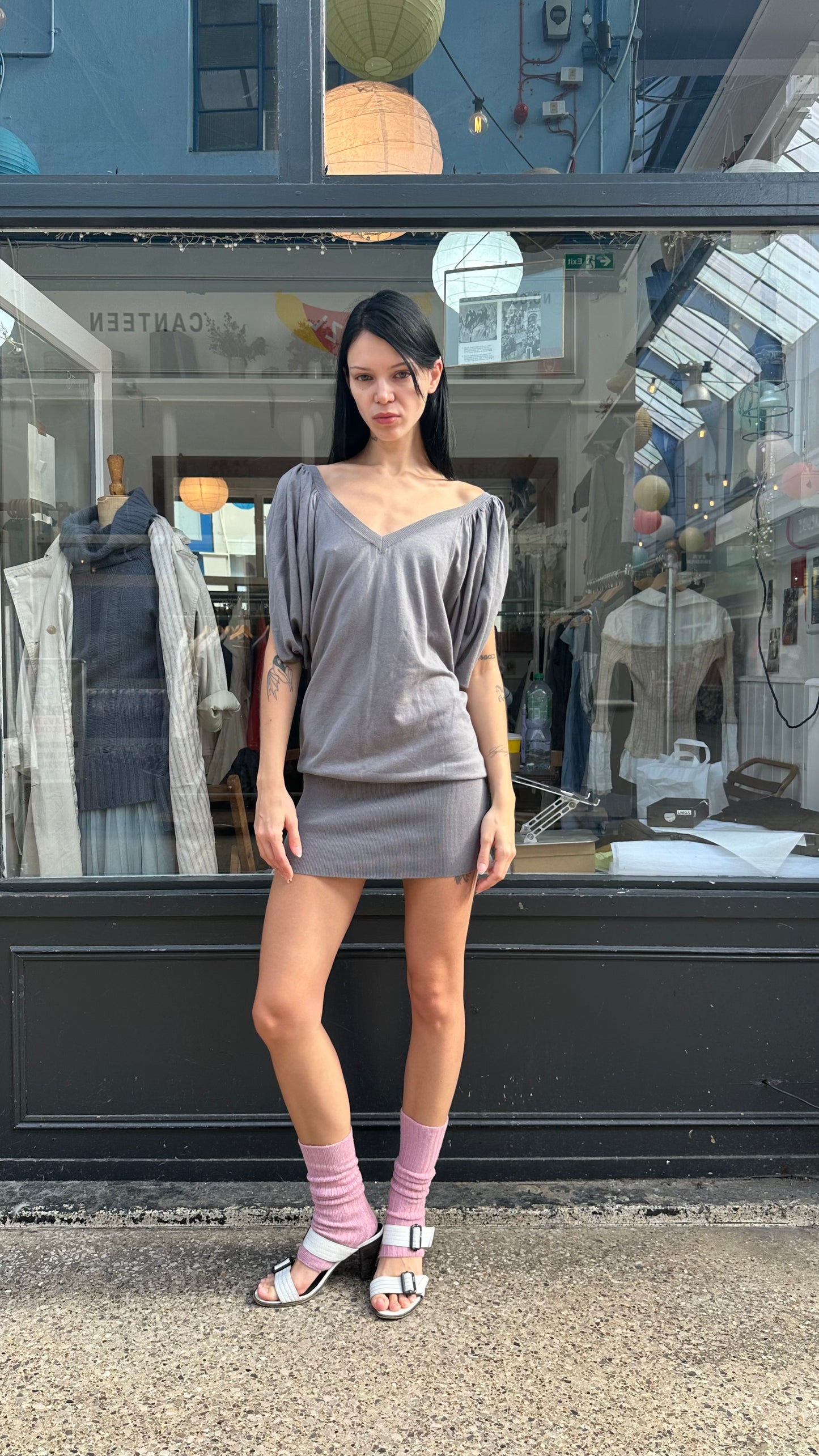 Grey 100% cotton batwing dress