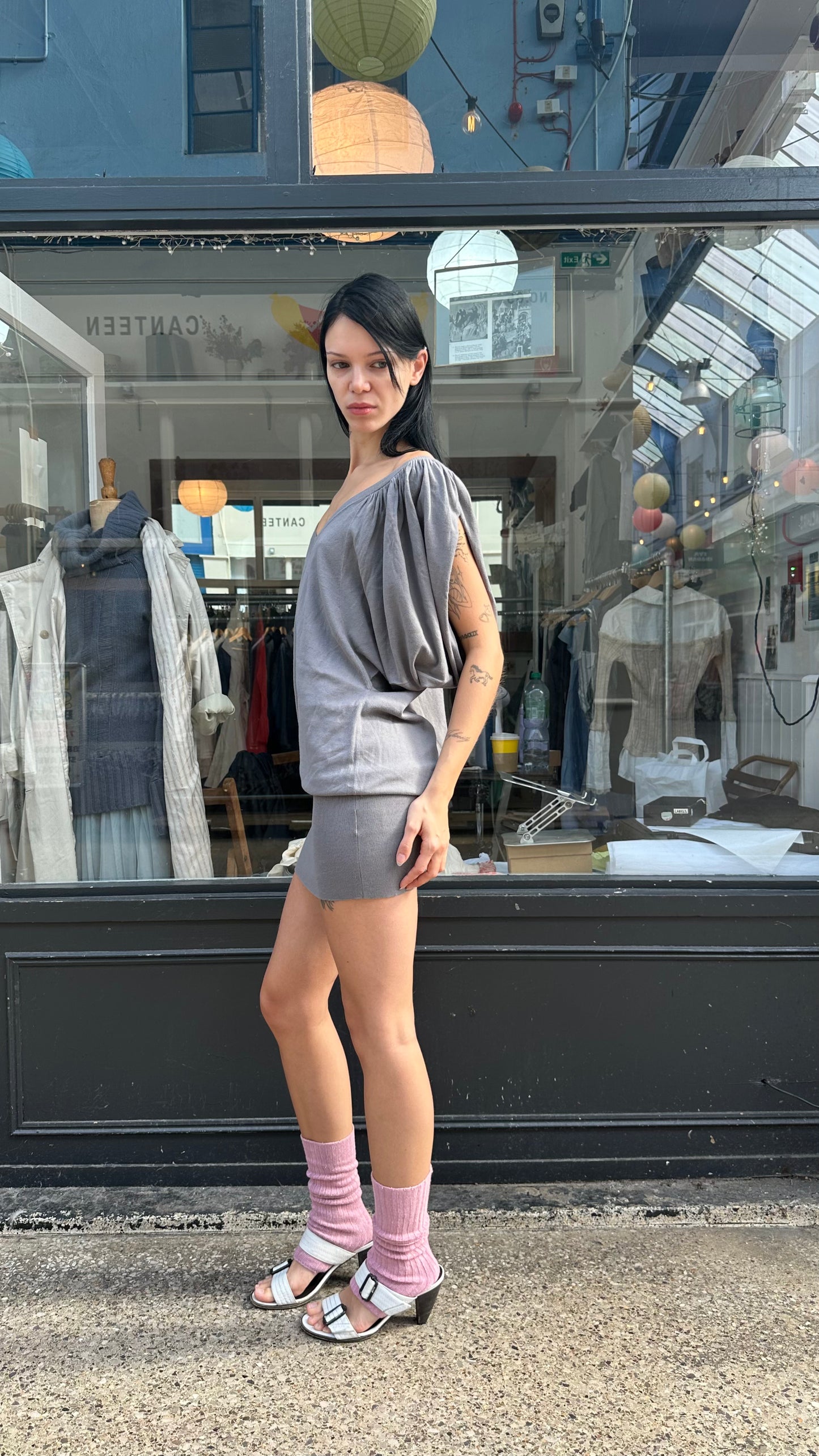Grey 100% cotton batwing dress