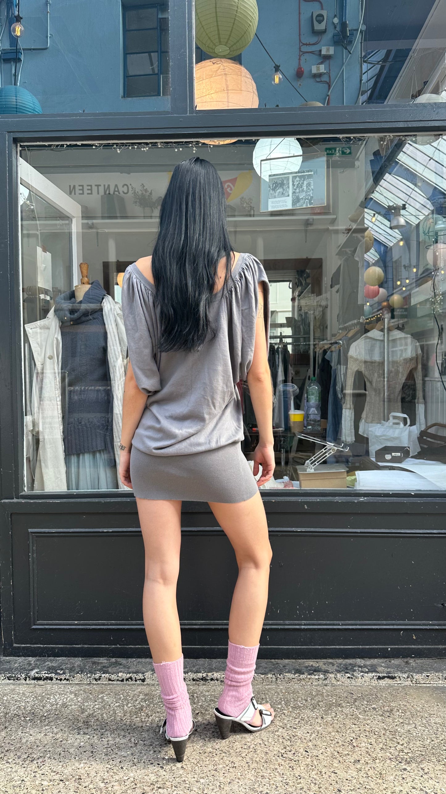 Grey 100% cotton batwing dress