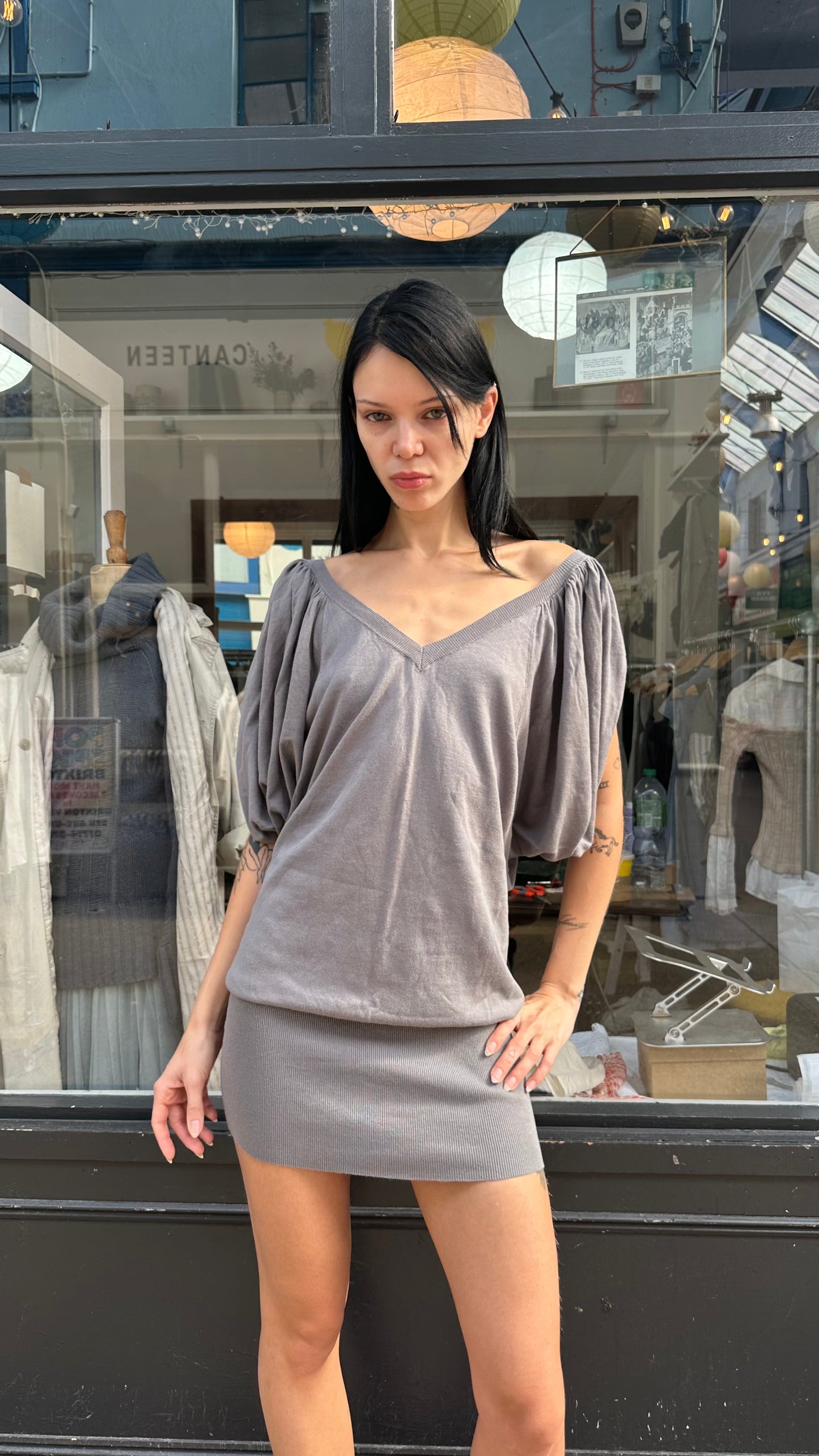 Grey 100% cotton batwing dress