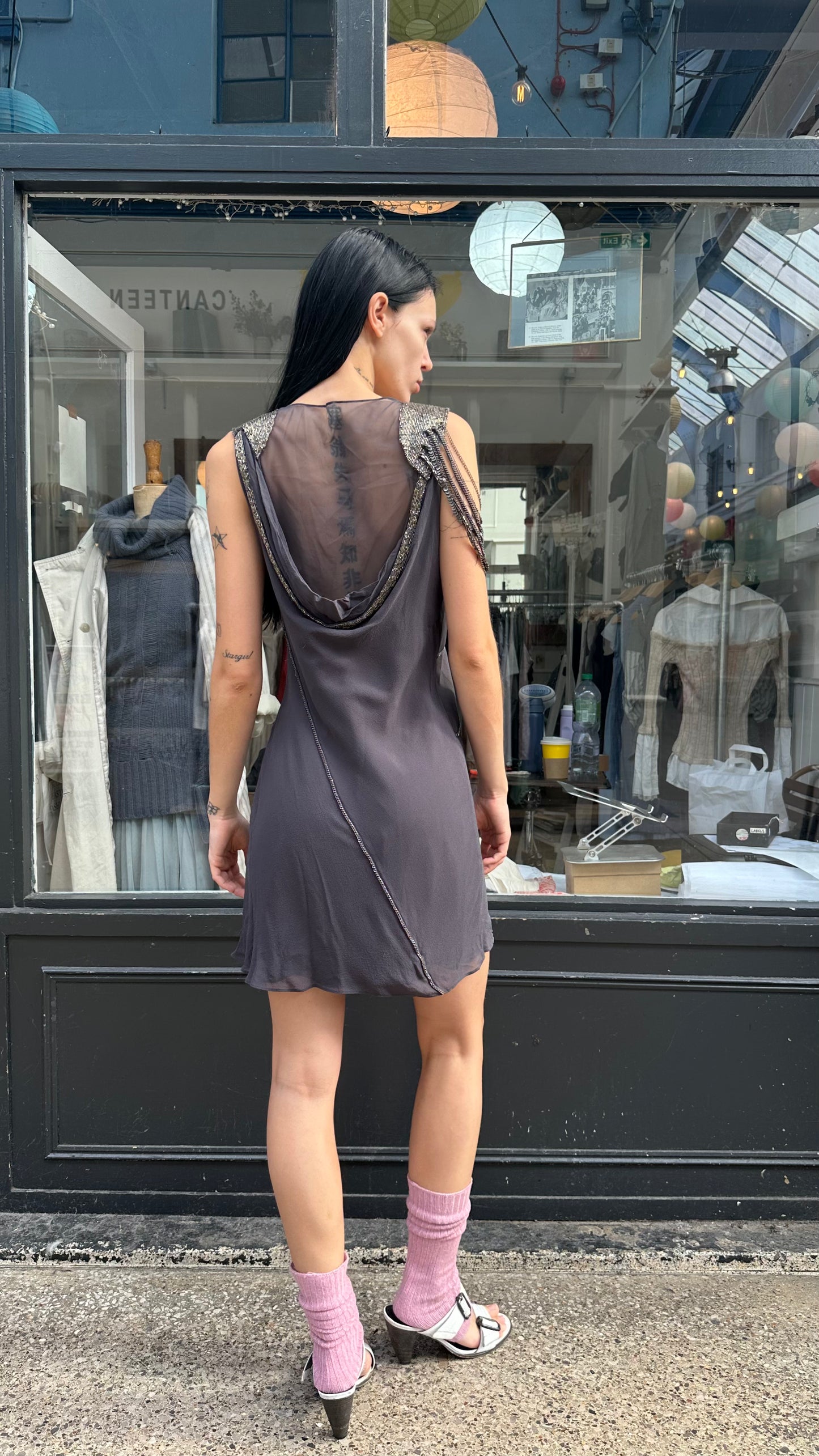 Grey beaded mini dress