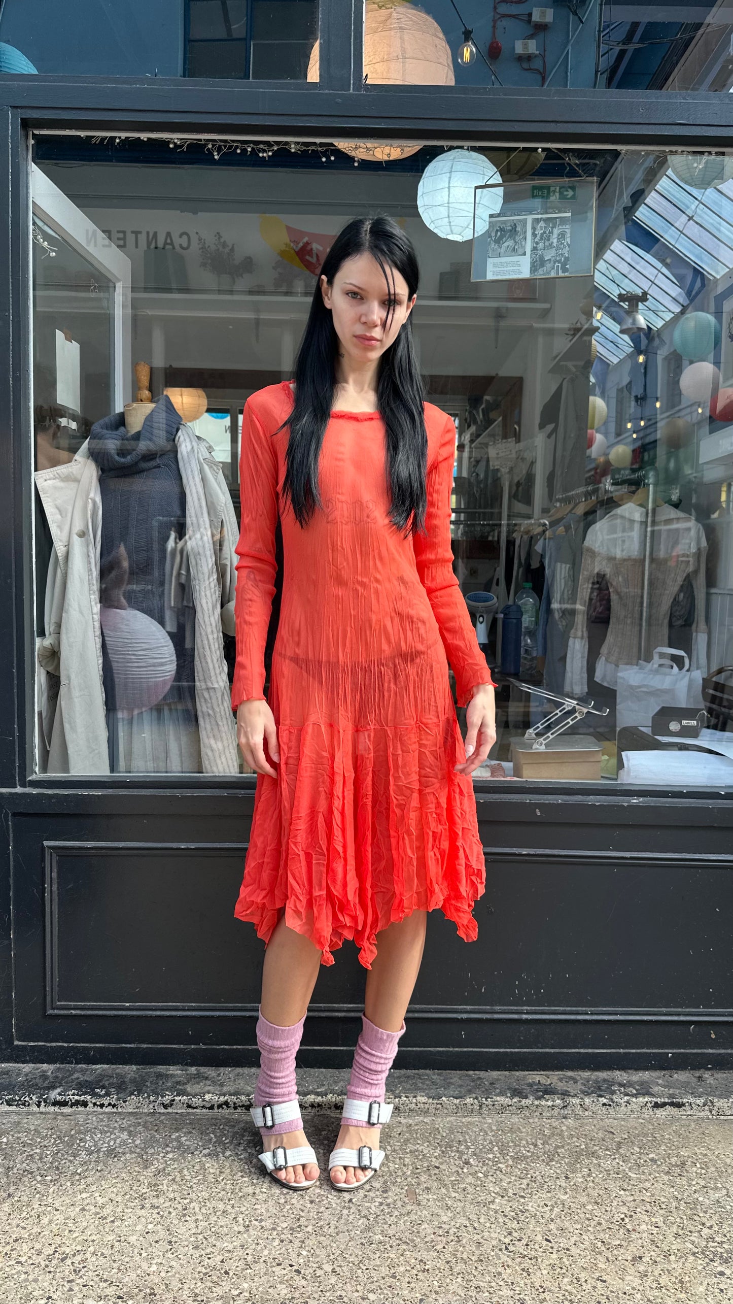 red tulle drop waist dress