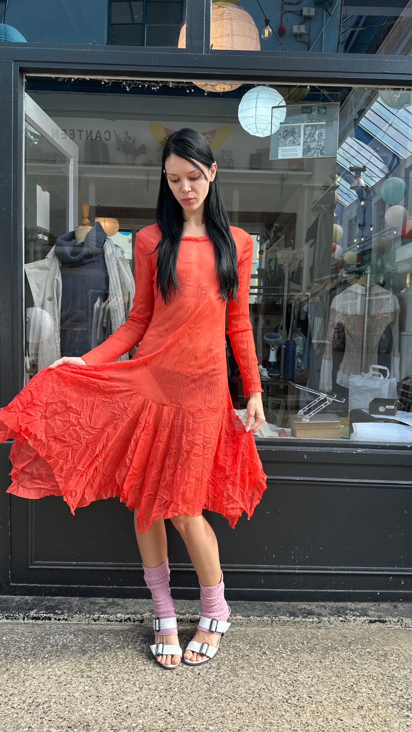 red tulle drop waist dress