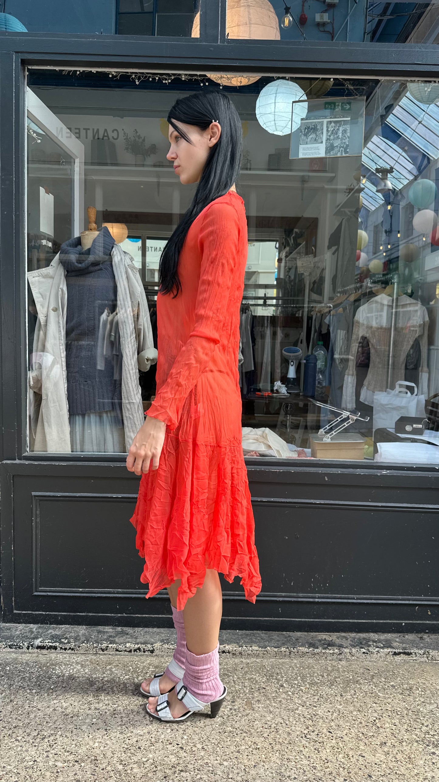 red tulle drop waist dress