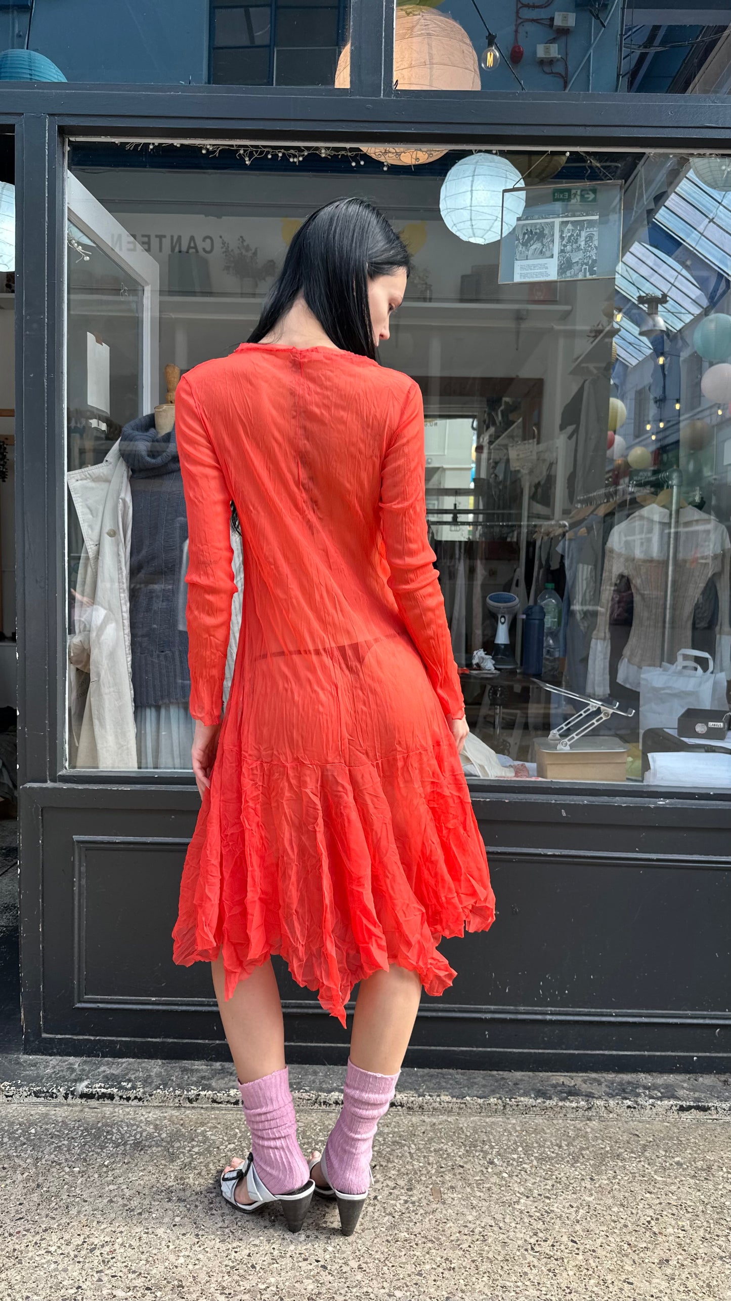 red tulle drop waist dress