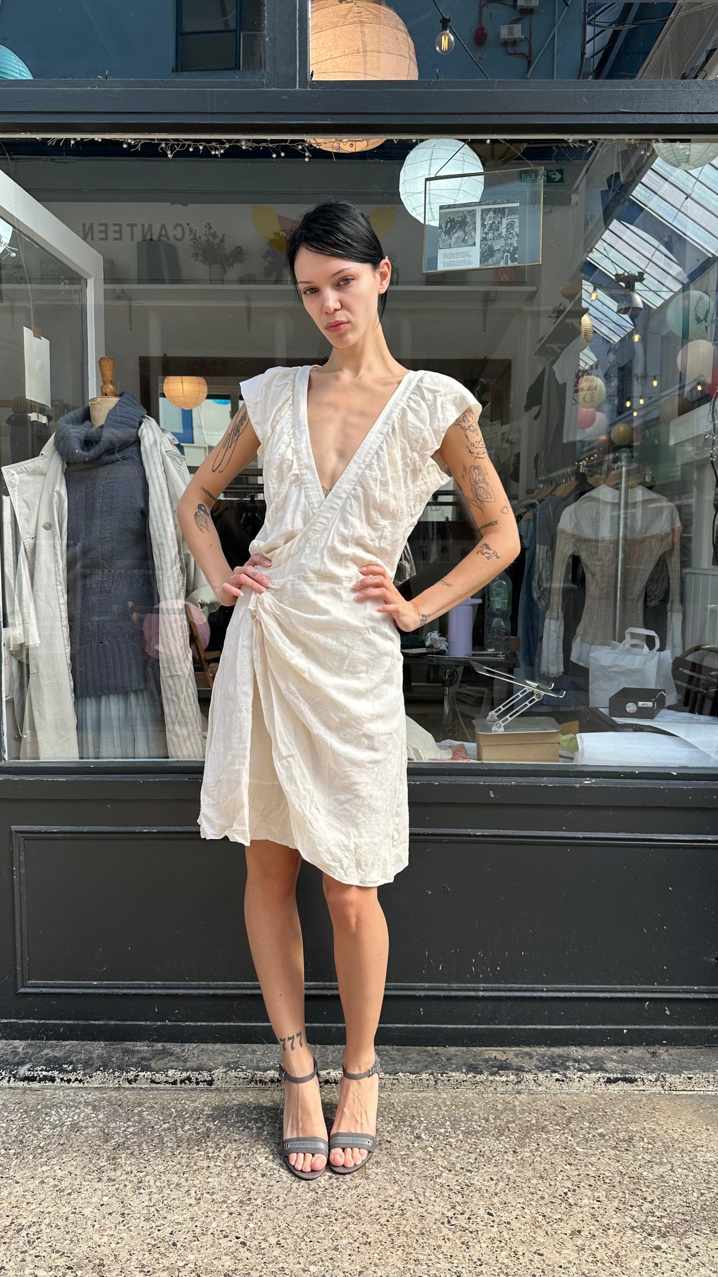 All saints cream wrap dress