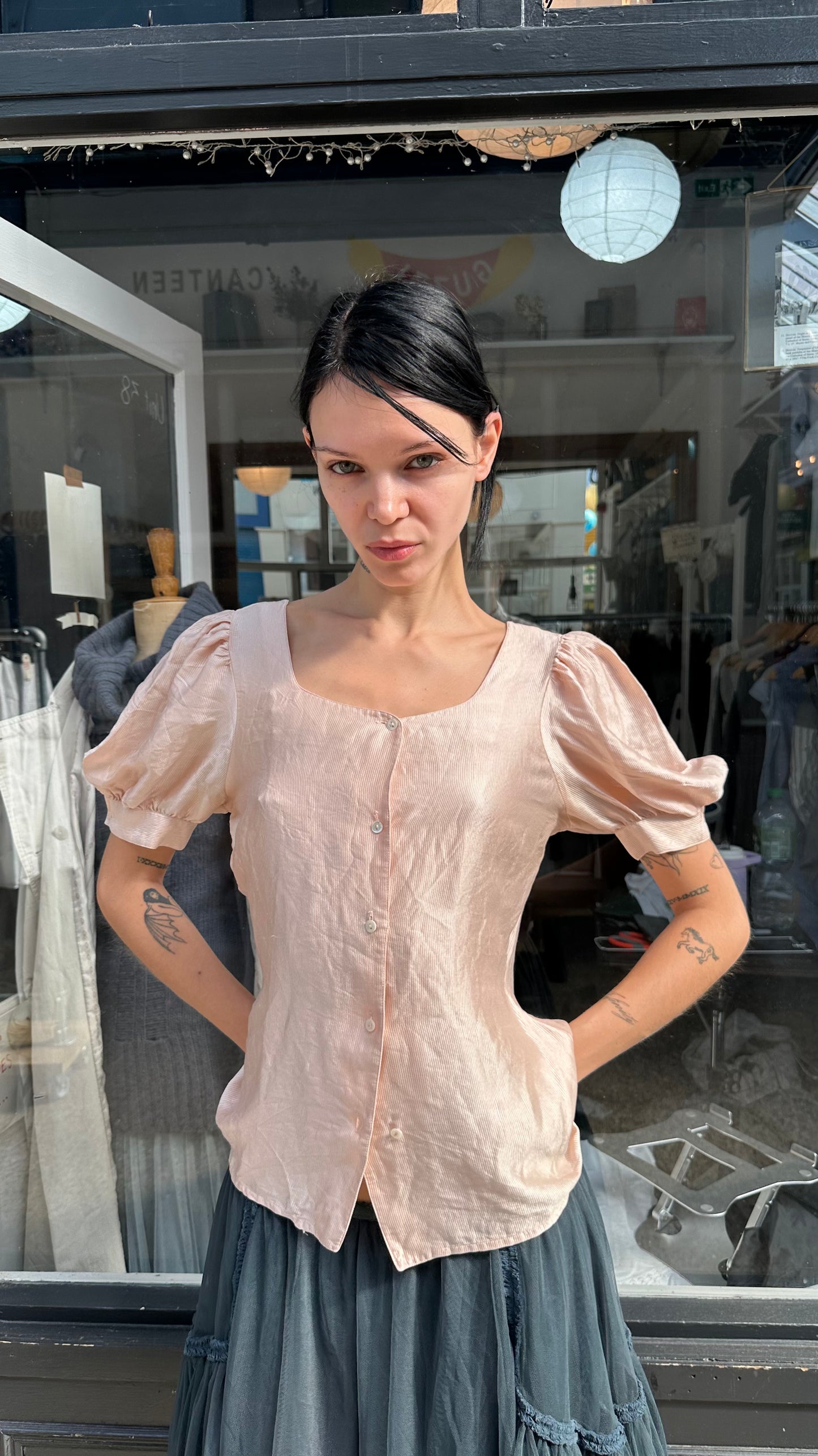 Baby pink 100% silk striped top