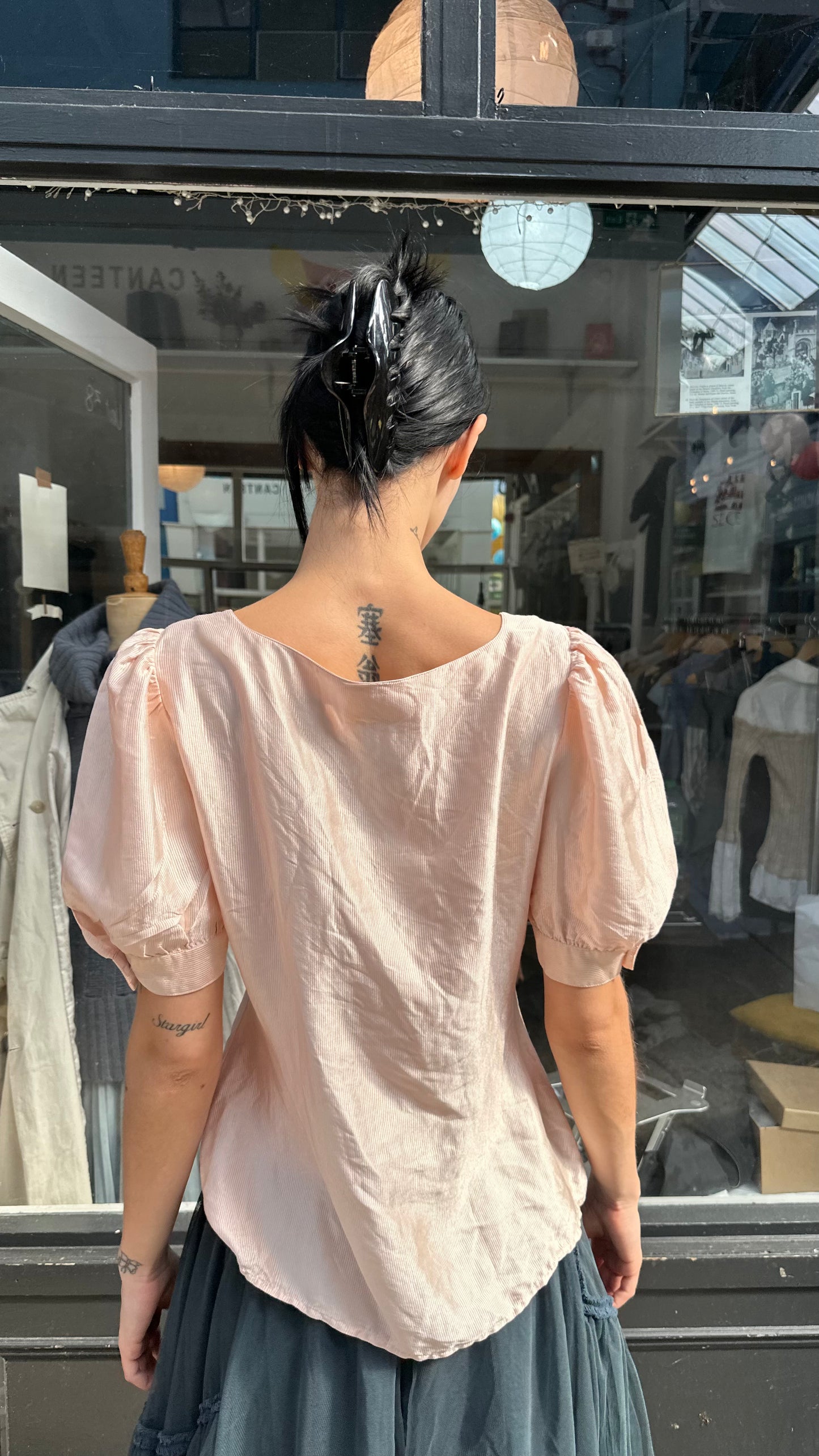 Baby pink 100% silk striped top