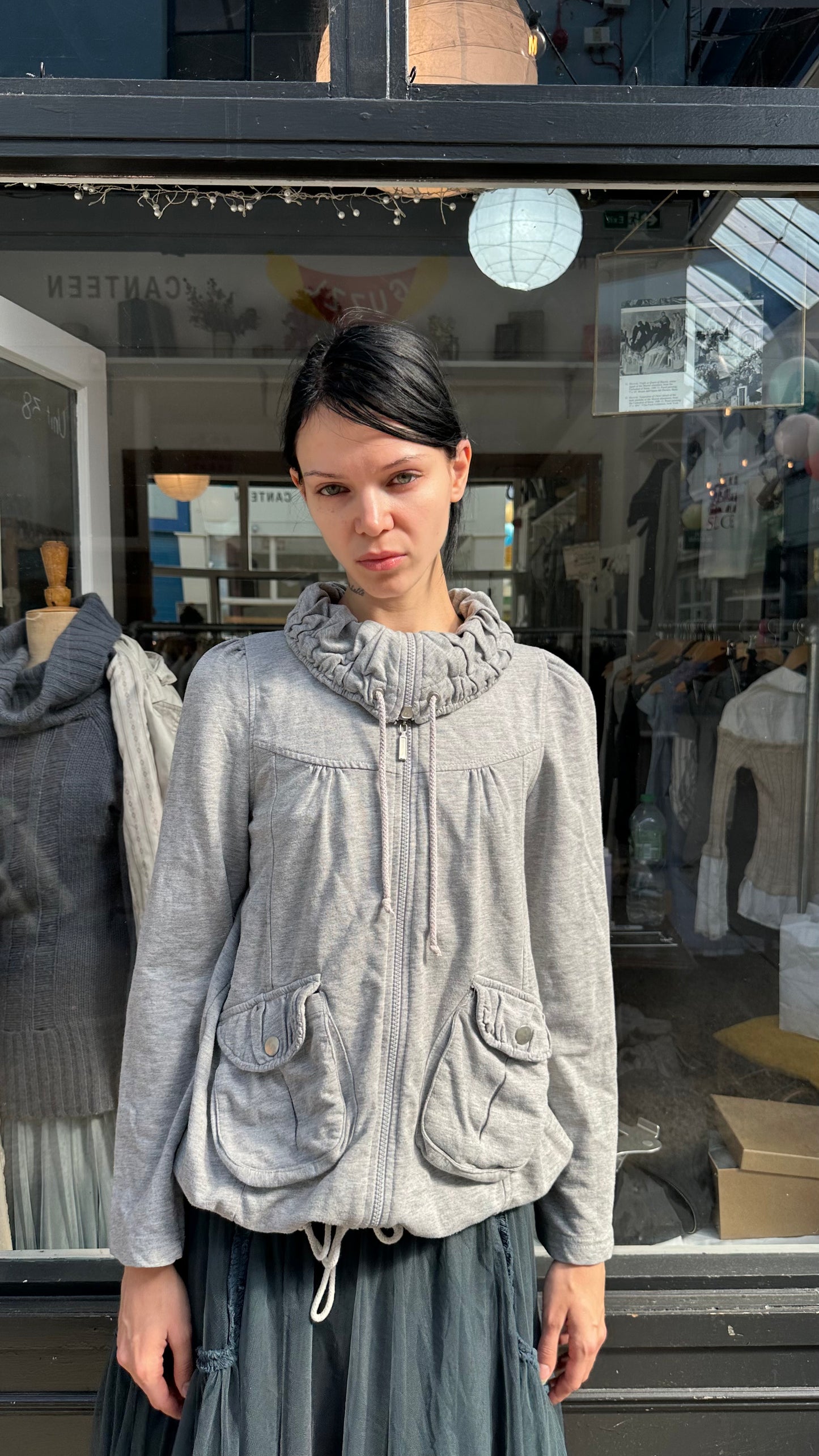 grey sweatshirt jacket