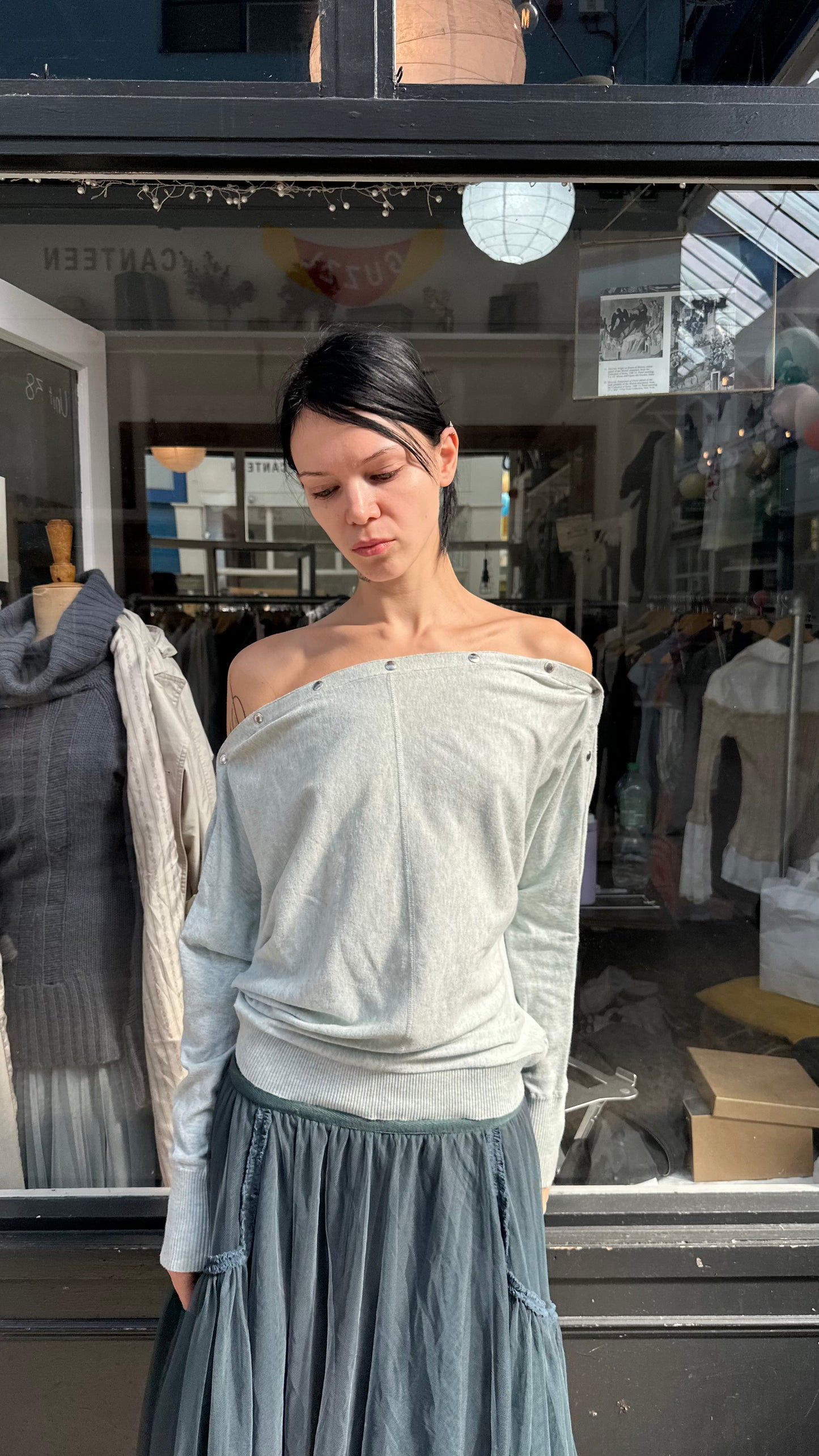 All saints mint slouchy popper arm jumper