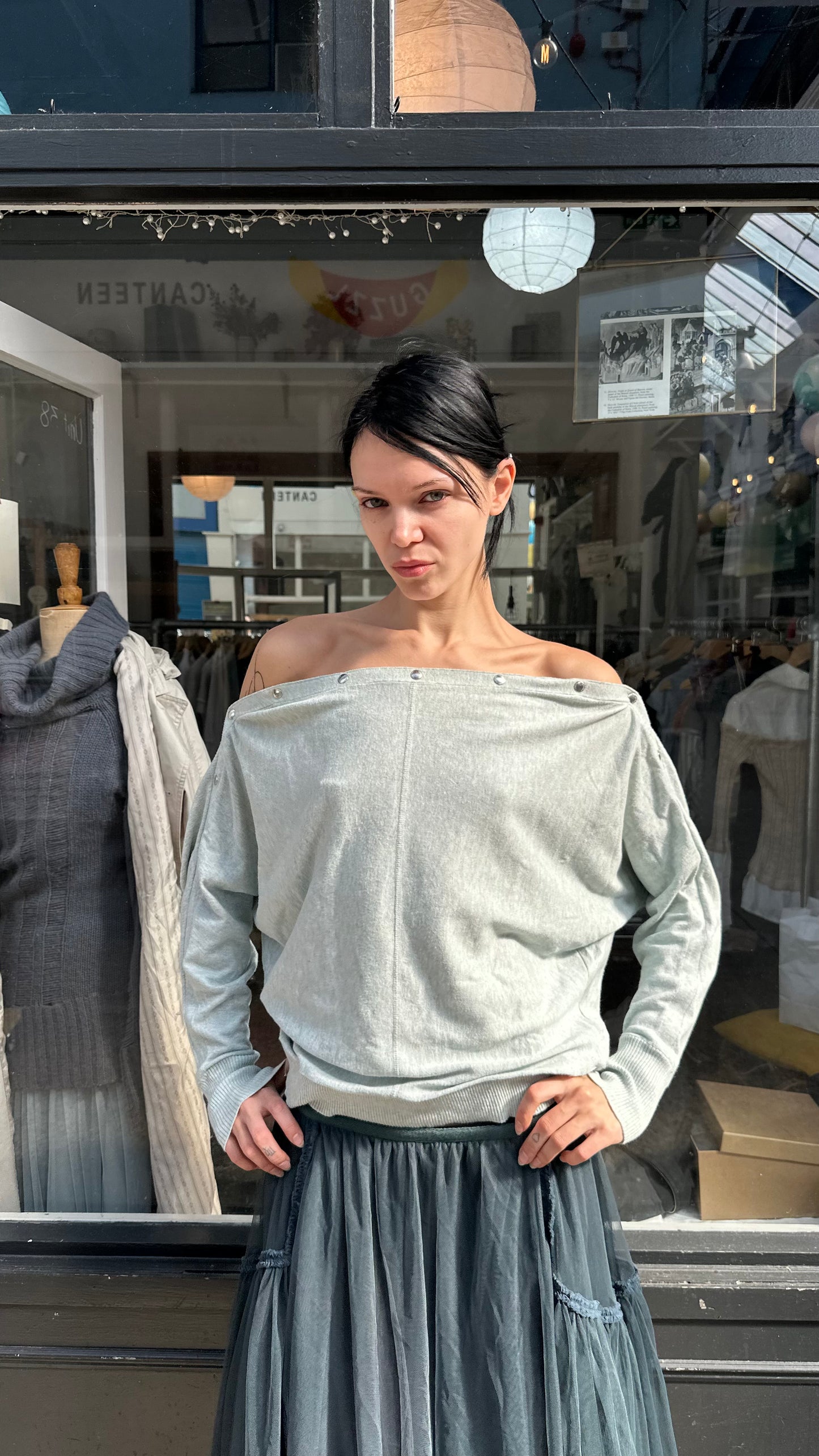 All saints mint slouchy popper arm jumper